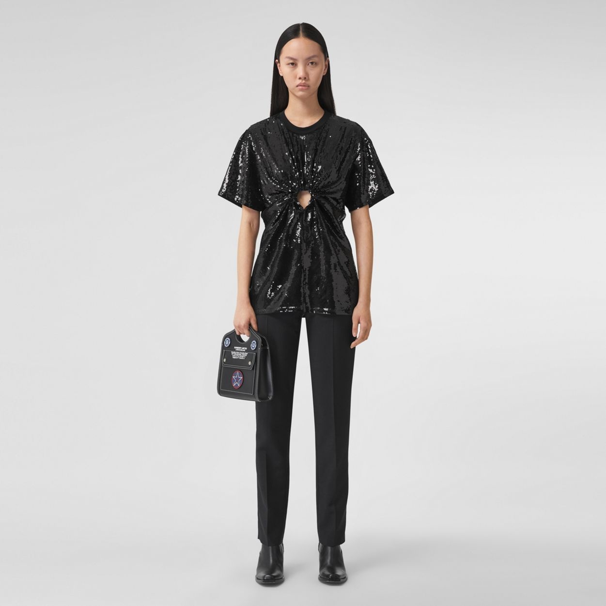 Ring Detail Sequinned Cotton Oversized T-shirt - 5
