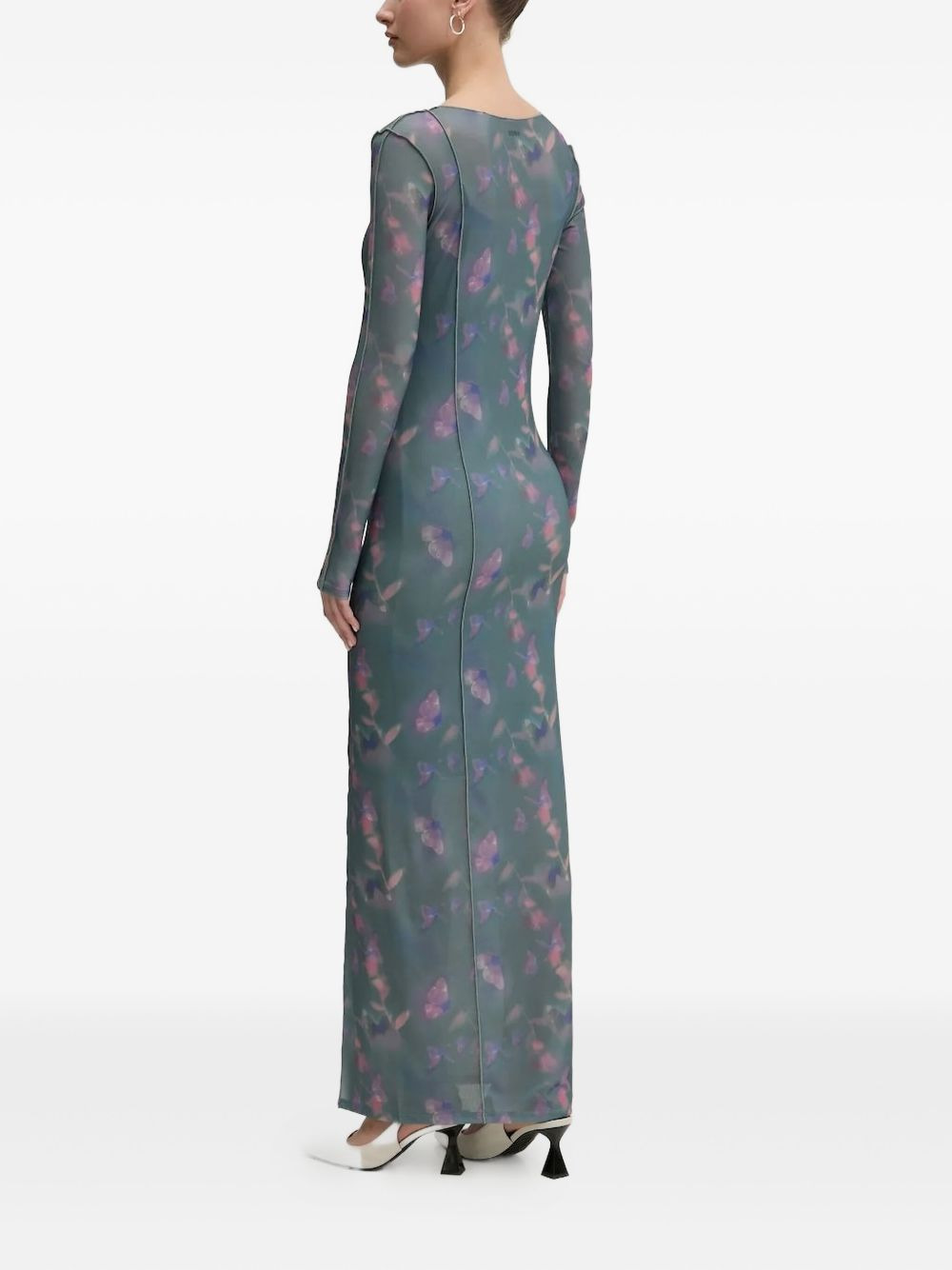 floral-print mesh maxi dress - 2