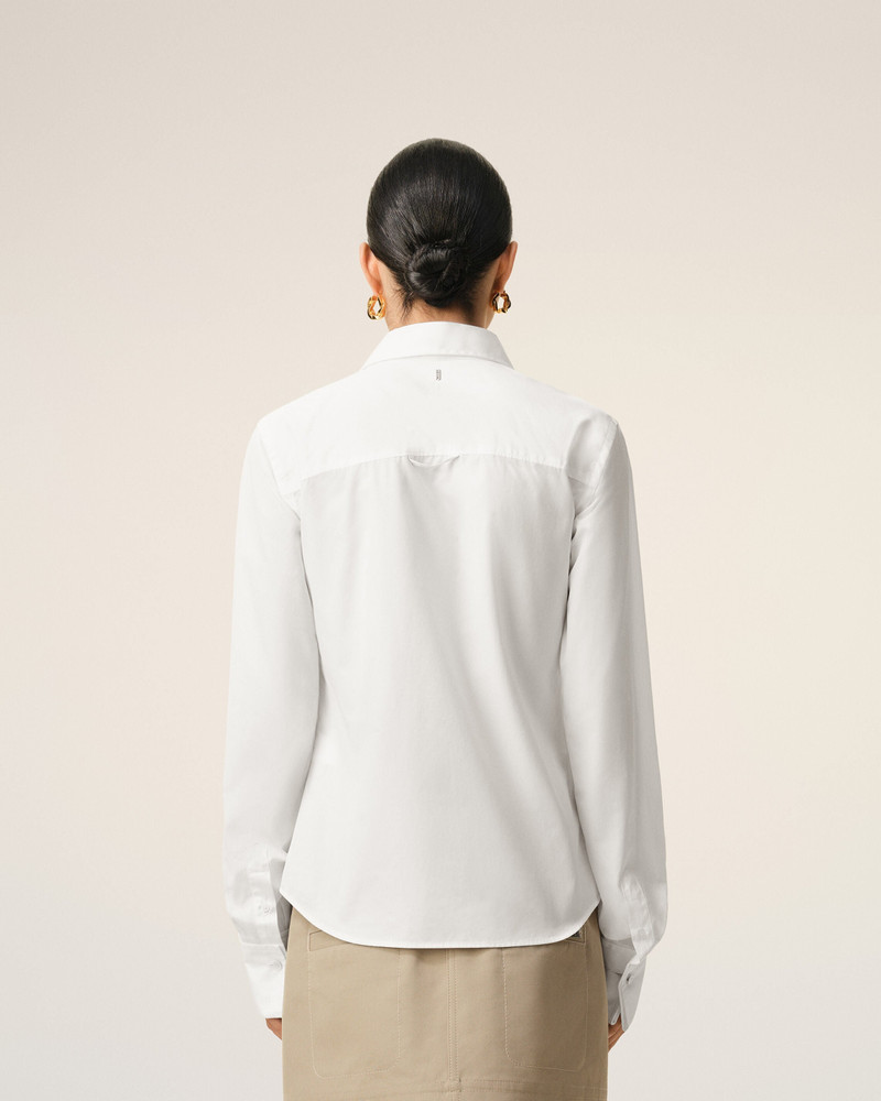 WHITE BLENDED SILK SHARP COLLAR ADJUSTED SHIRT 5