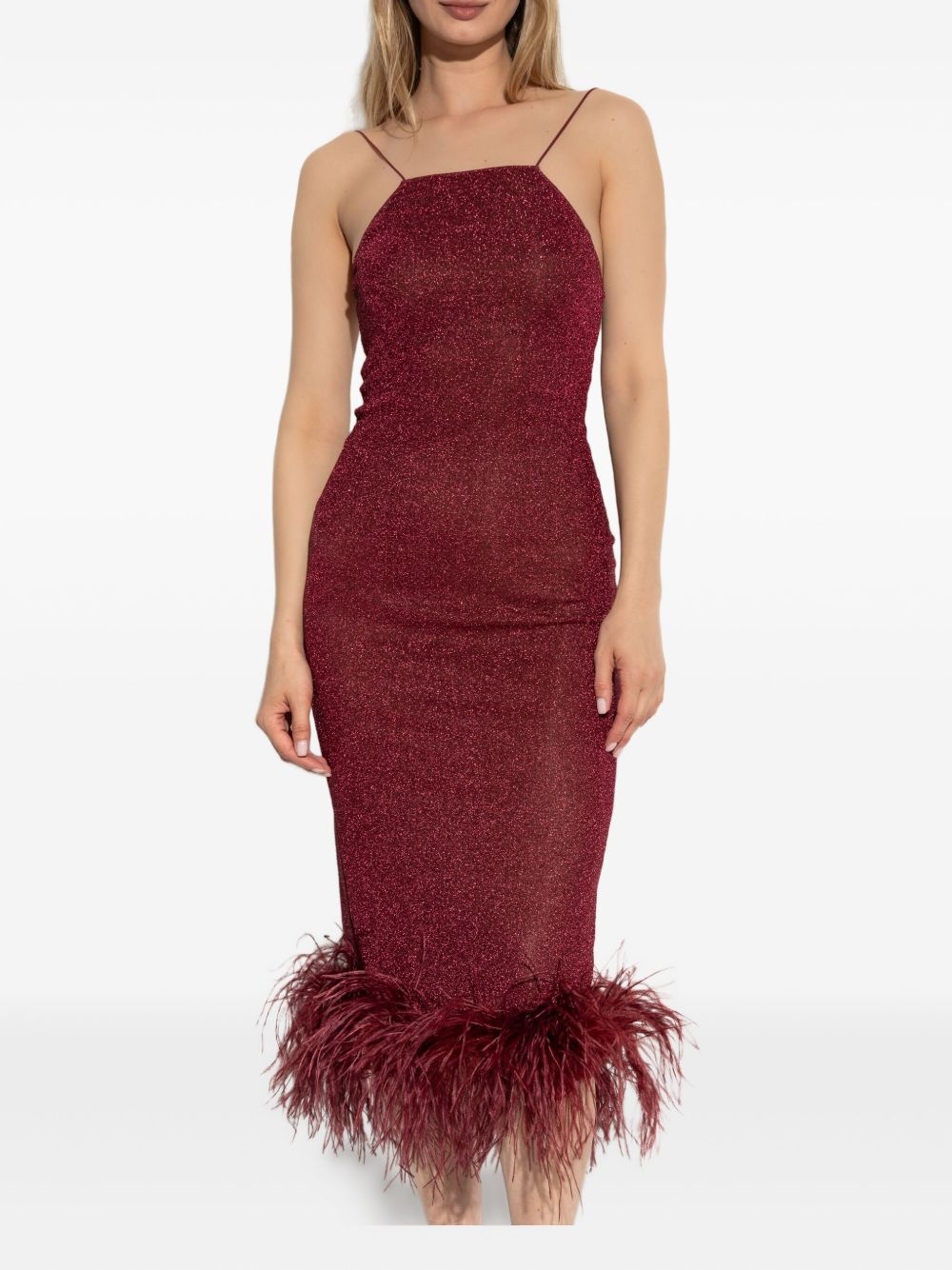 feather-trimmed sparkle midi dress - 3