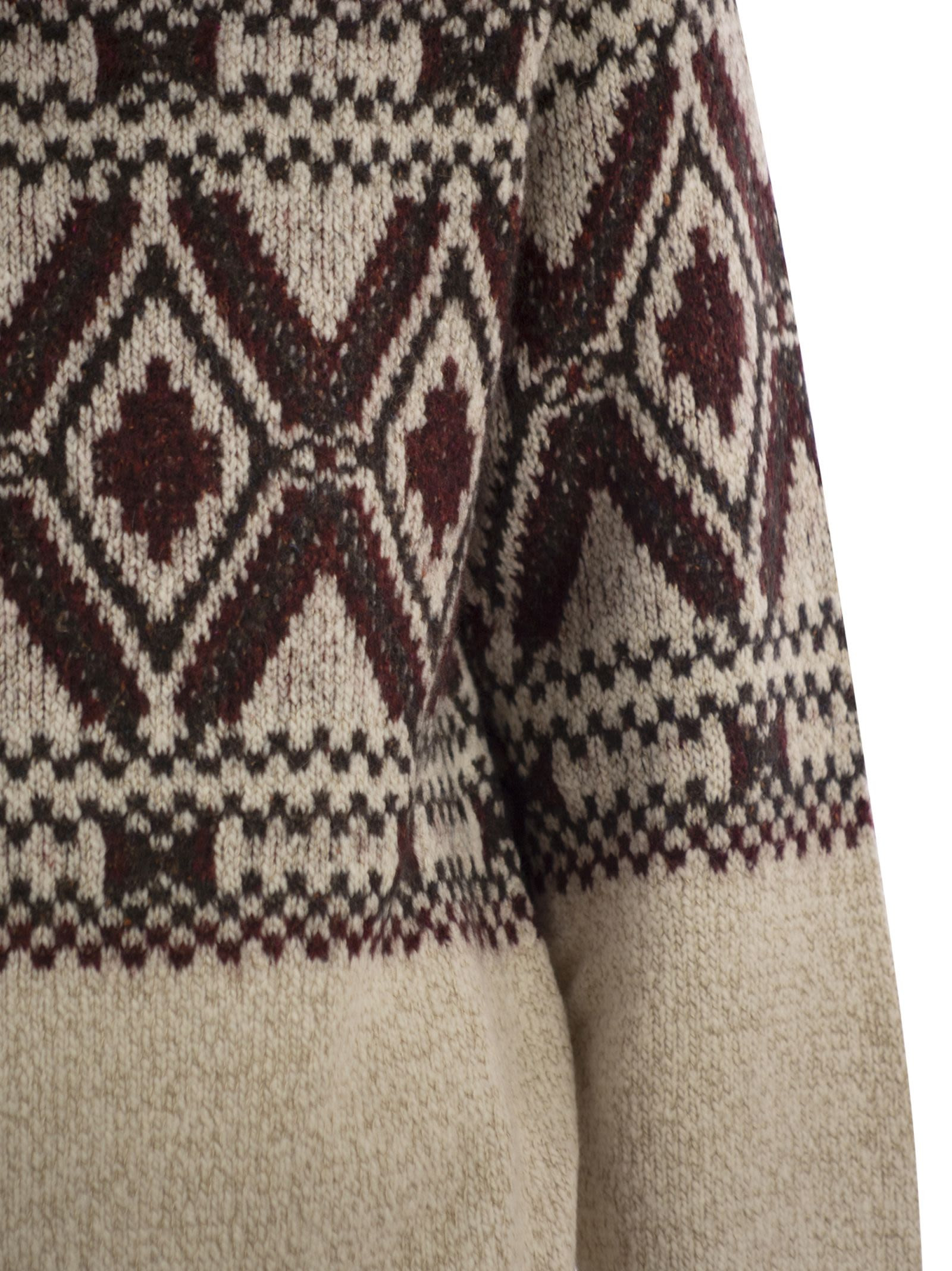 Brunello Cucinelli Men Geometric Jacquard Turtleneck Sweater In Wool, Silk And Cashmere - 4