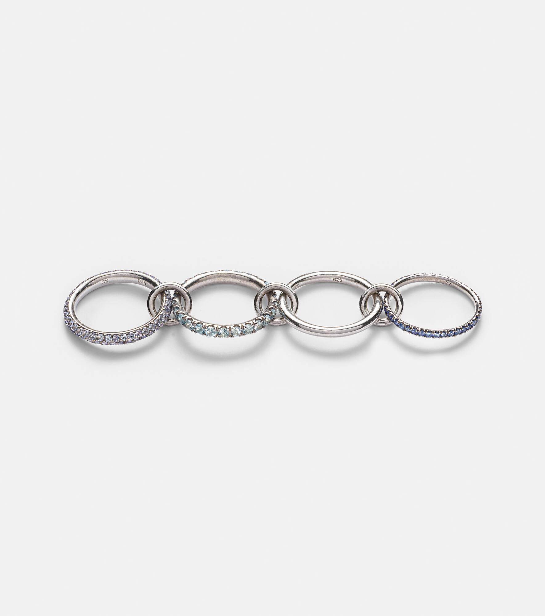 Iris sterling silver linked ring with sapphires, aquamarine and tanzanite - 6