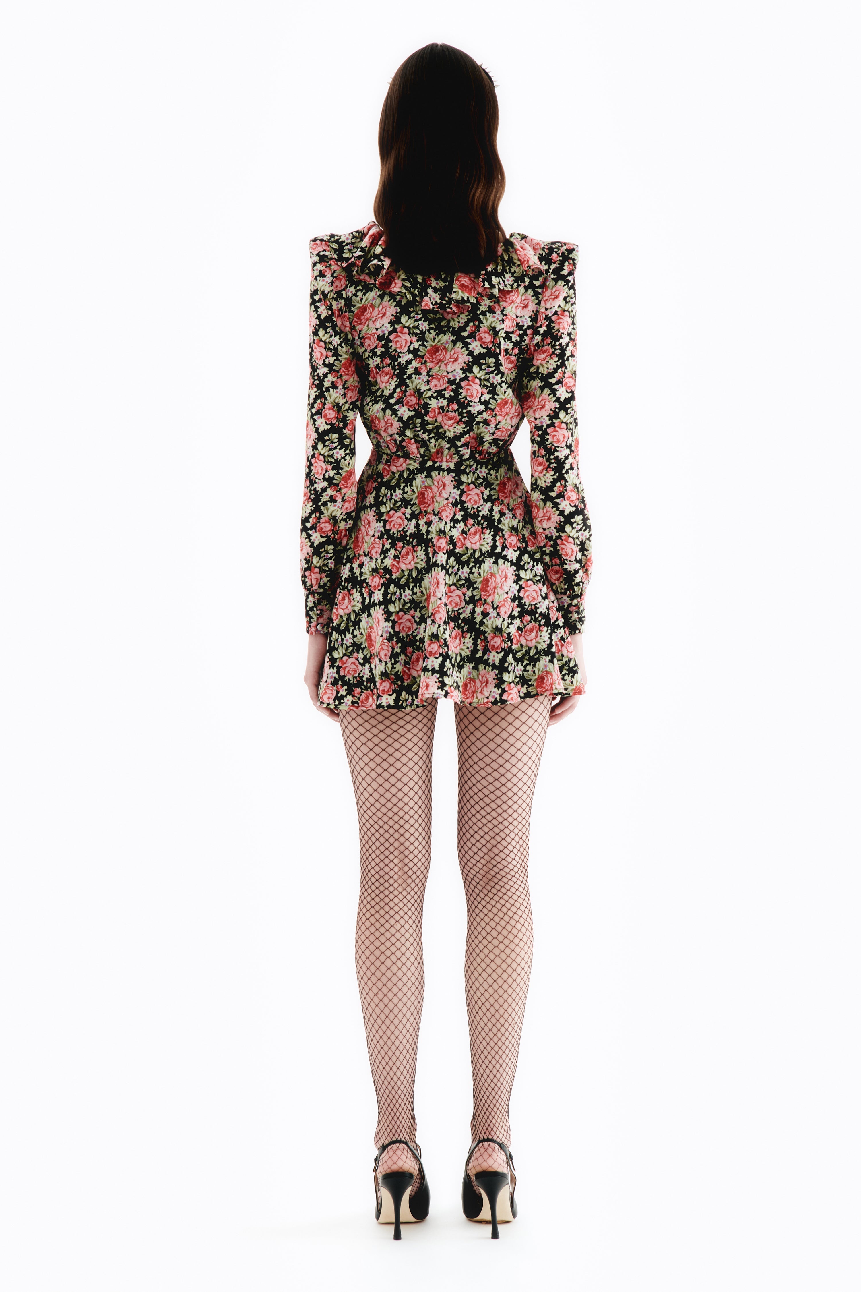 ROSE PRINT MINI DRESS WITH VELVET BOW - 4