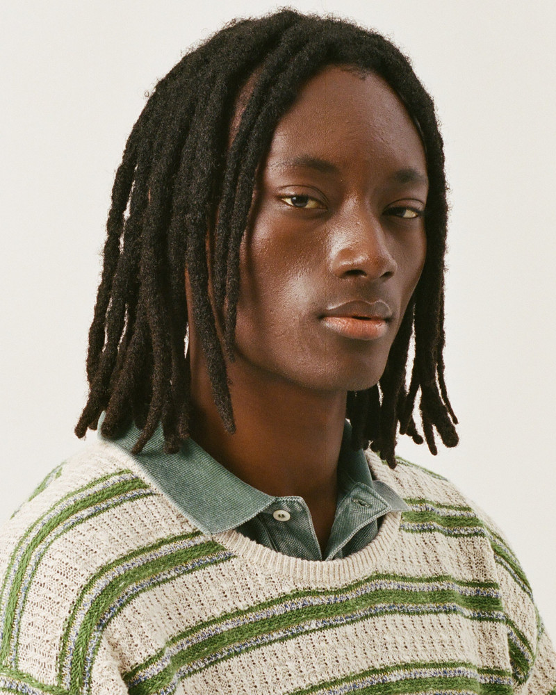 STRIPE LINEN SILK CREWNECK 1