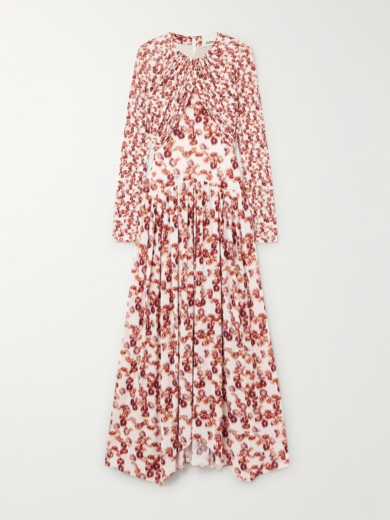 Galina asymmetric gathered draped printed stretch-jersey maxi dress Red - 1