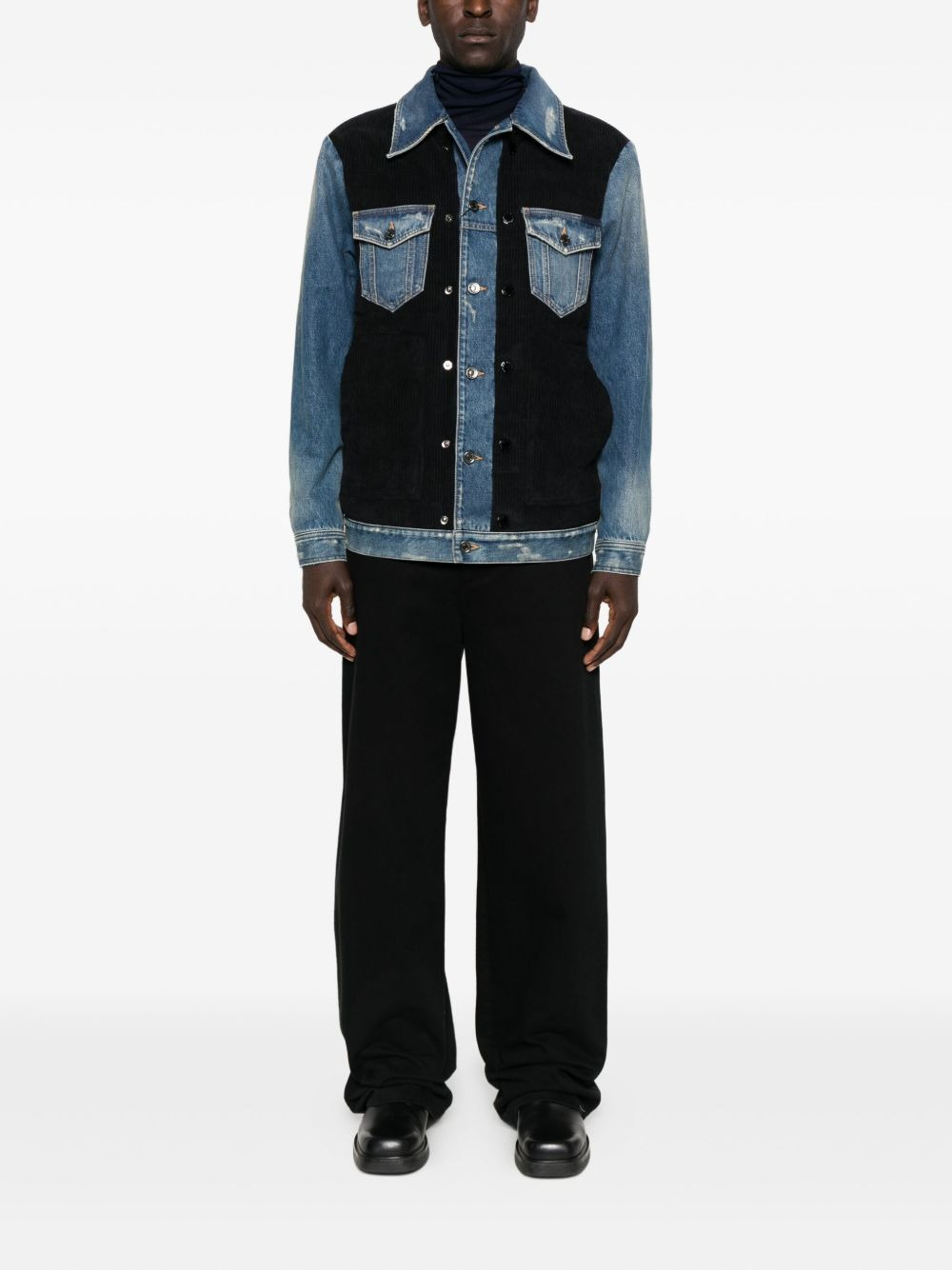 denim-panelled corduroy jacket - 2