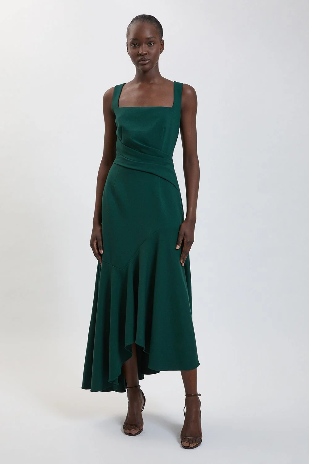 Compact Stretch Strappy Asymmetric Hem Maxi Dress - 1
