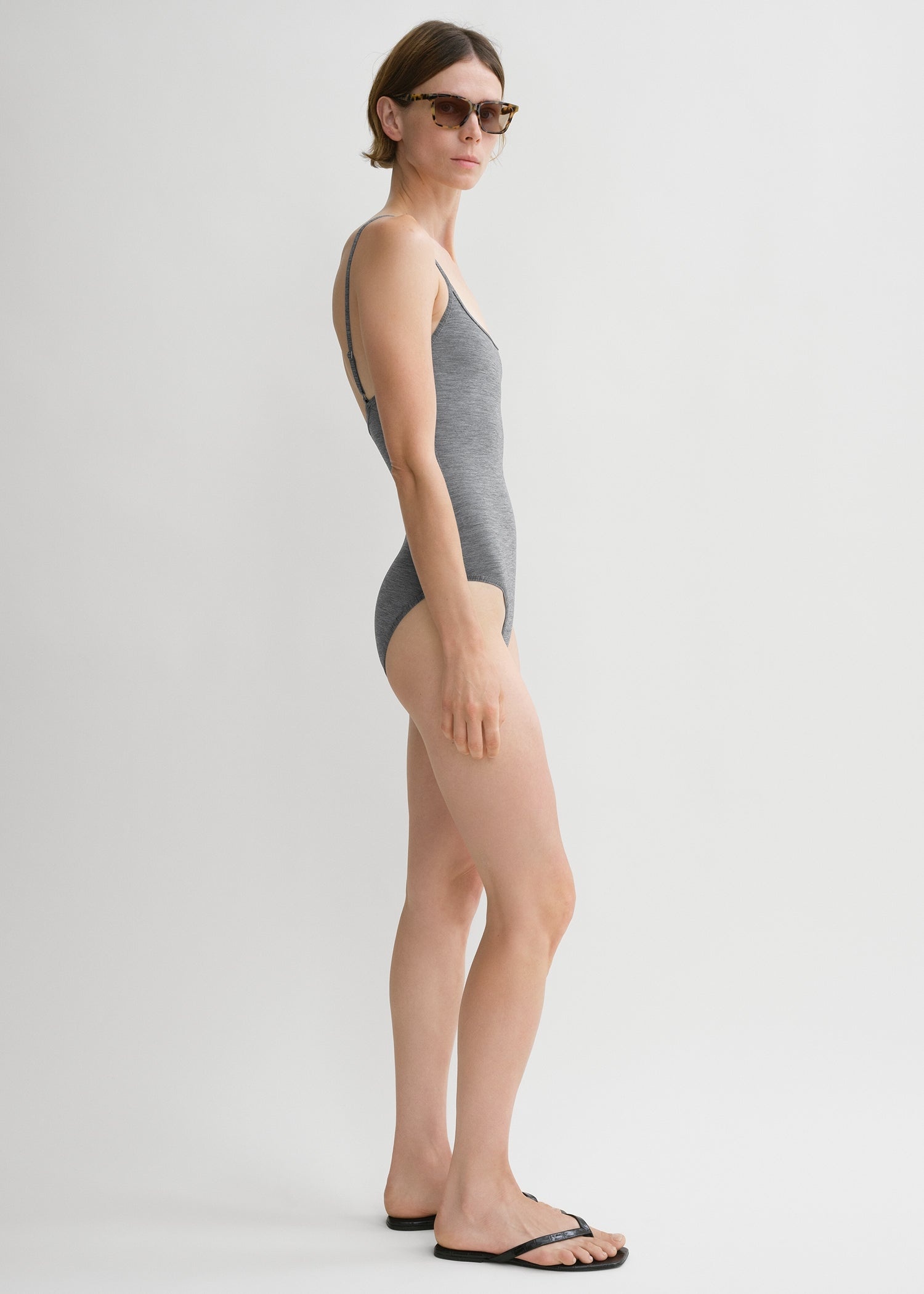 Square-neck swimsuit grey melange - 3