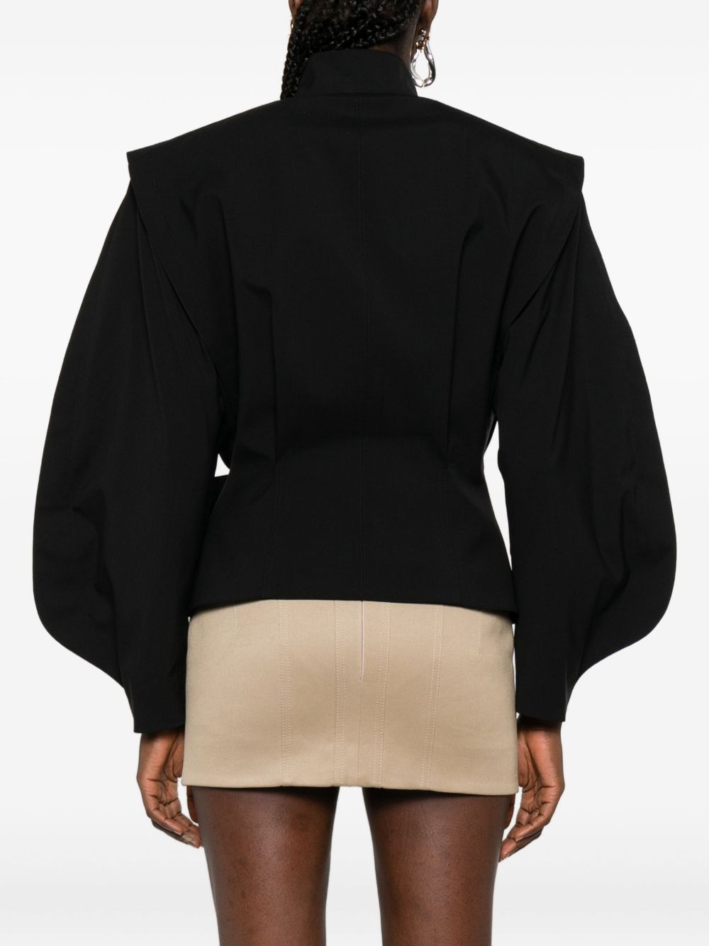 buckle-fastening high-neck jacket - 4