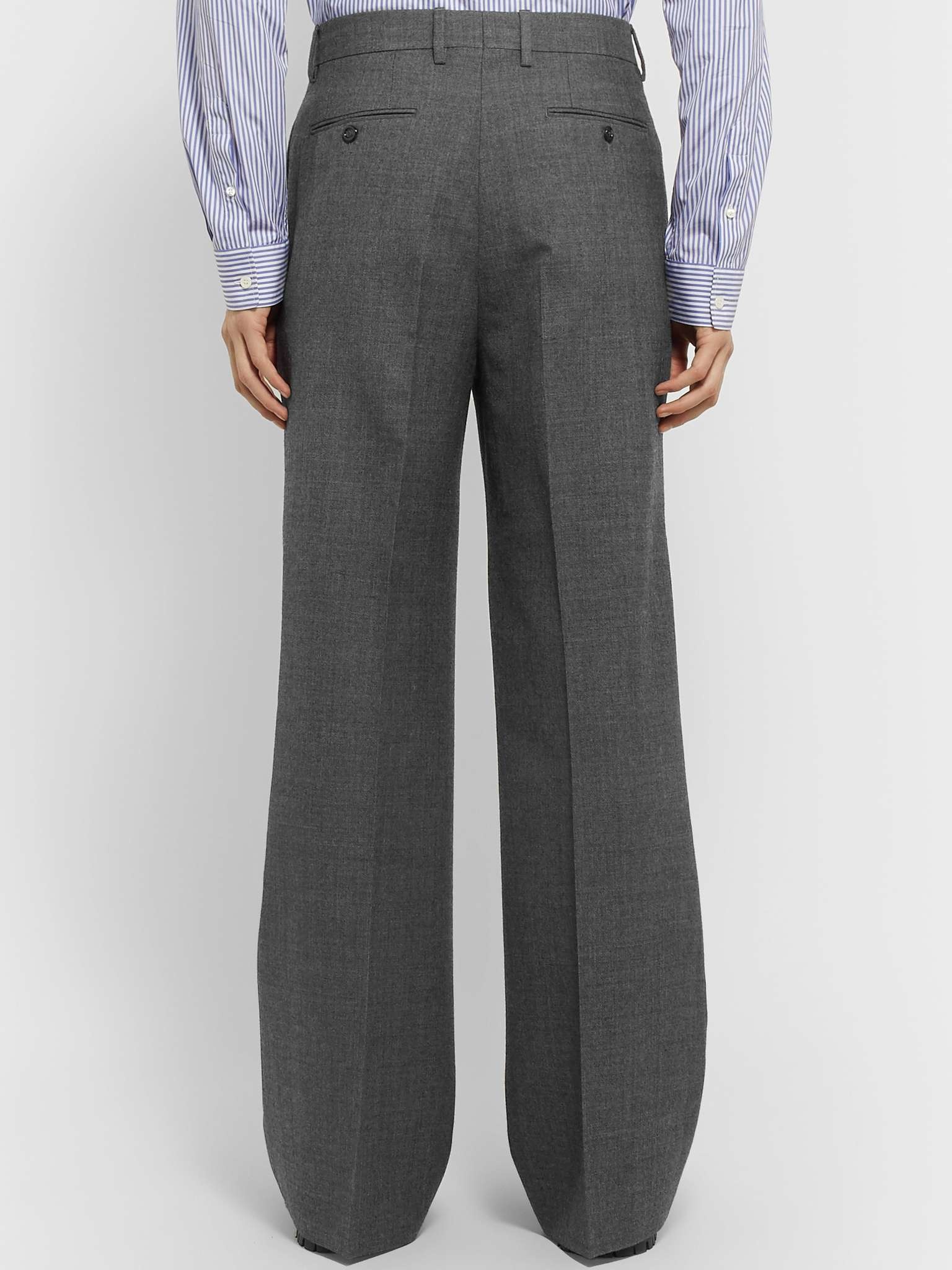 Dark-Grey Wide-Leg Wool-Sharkskin Suit Trousers - 5