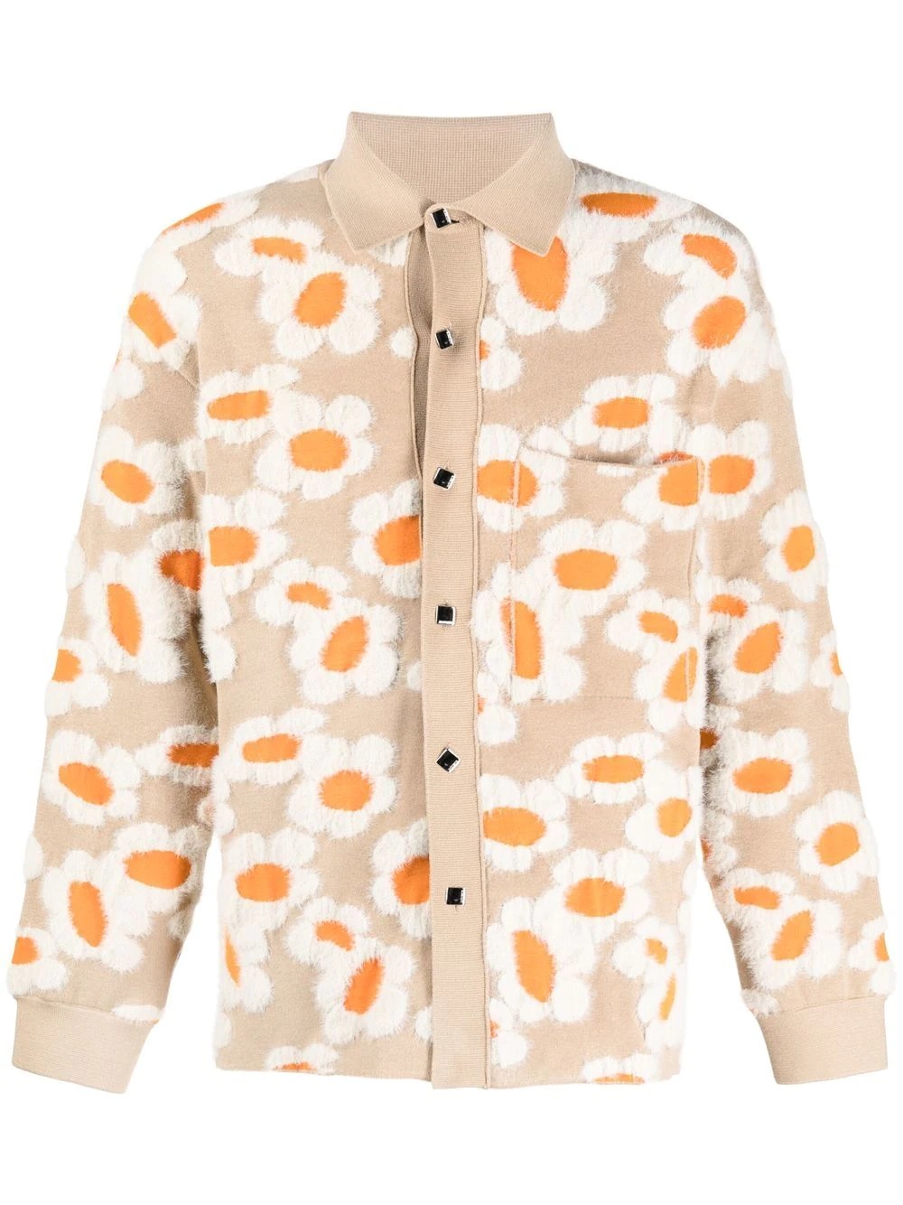 floral-print knitted jacket - 1
