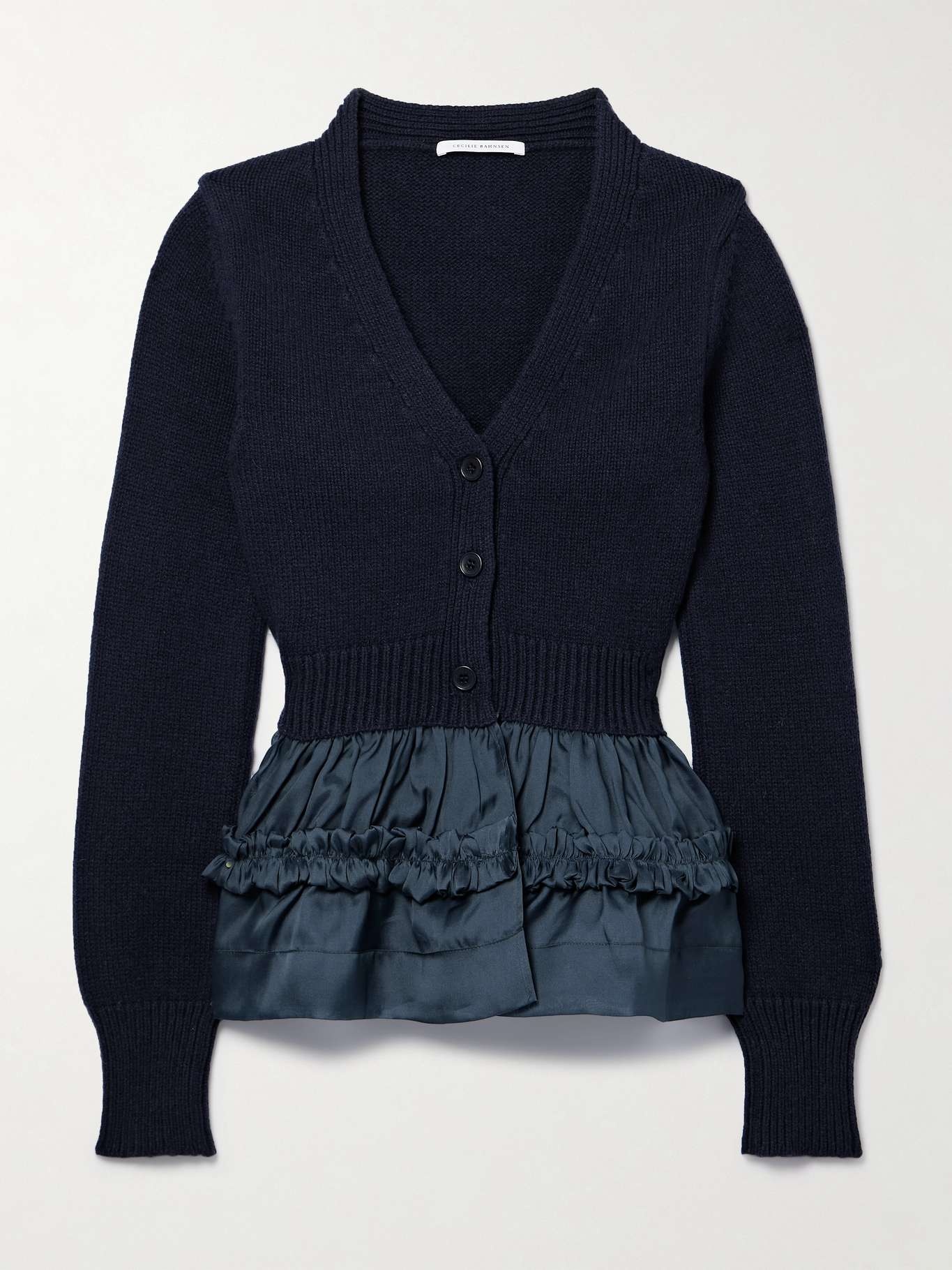 Vision ruffled taffeta-trimmed cashmere and wool-blend cardigan - 1