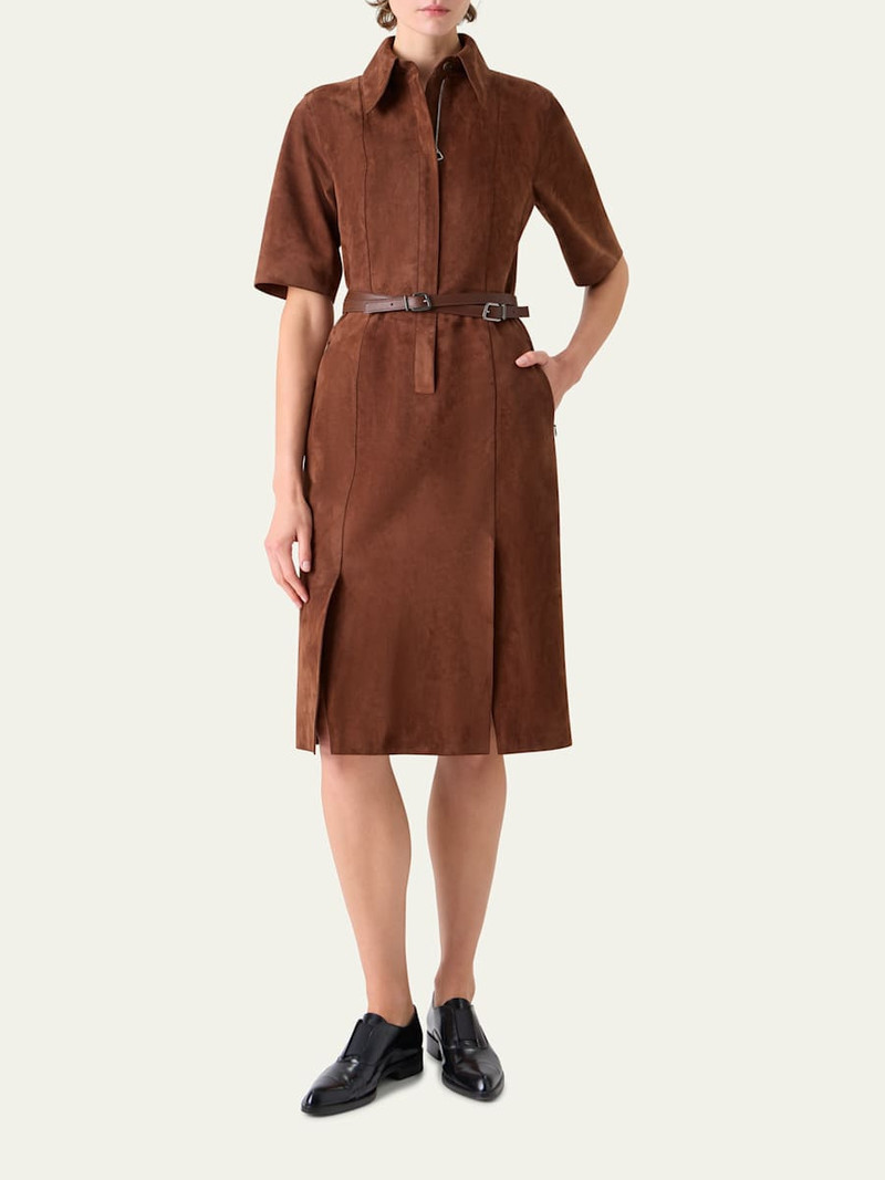 AKRIS Suede Belted Midi Shirtdress outlook