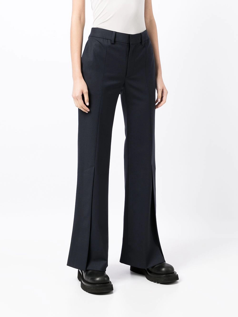 sliced hem flared trousers - 3