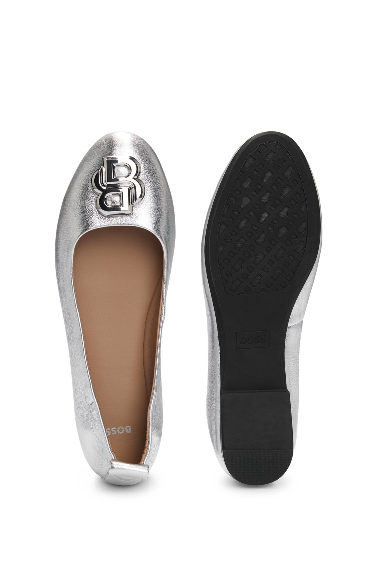 METALLIC-LEATHER BALLERINA PUMPS WITH DOUBLE B MONOGRAM - 4