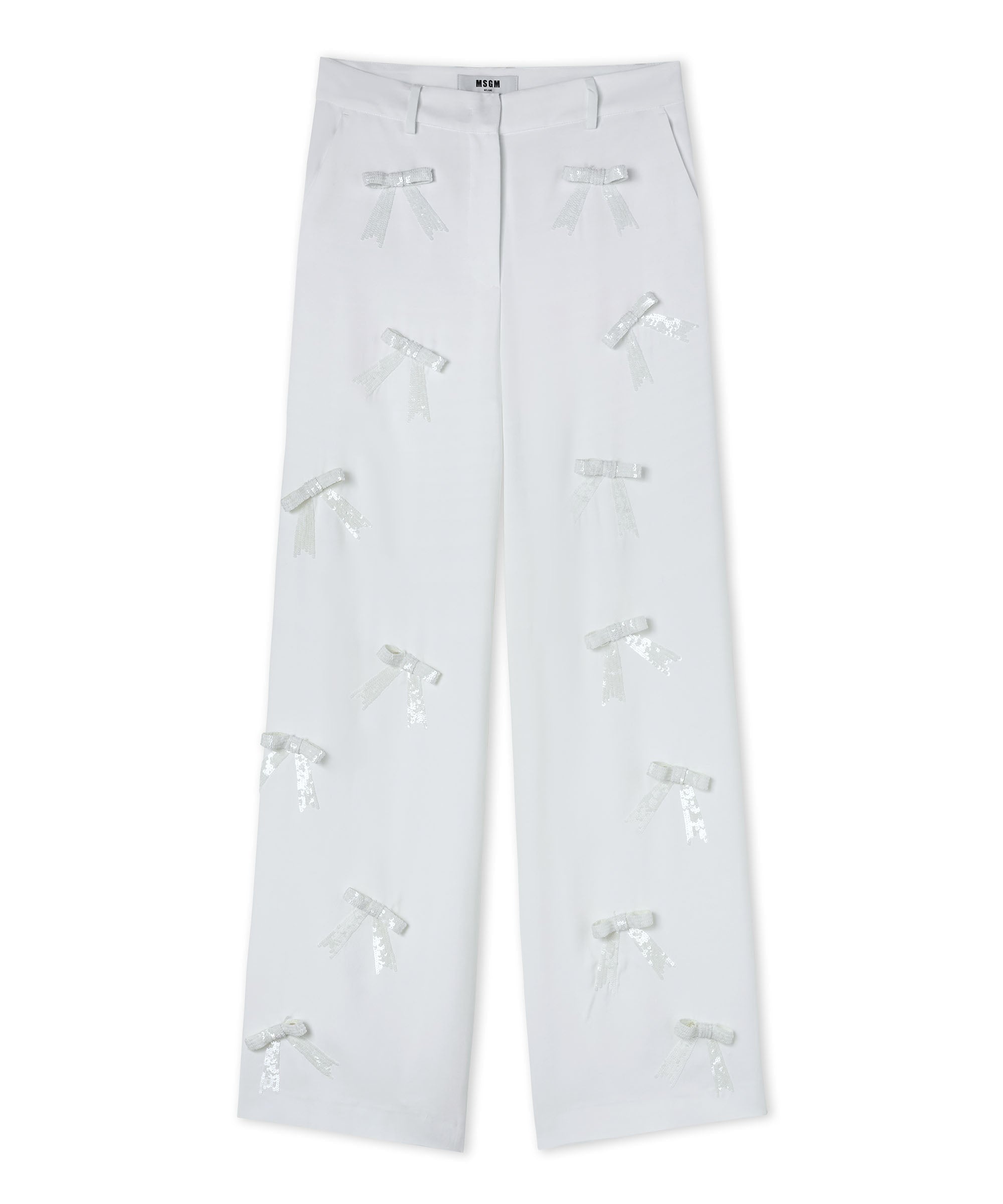 Tailored viscose full-length pants with contrasting bows - 1