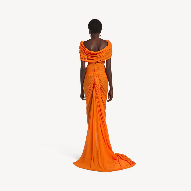 Women's Gathered Open Back Dress in Orange 4