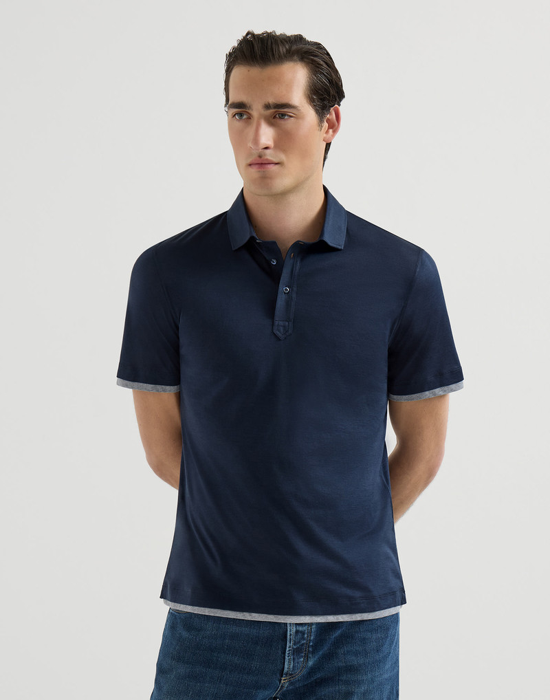 Silk and cotton jersey shirt-style collar polo with faux-layering 2