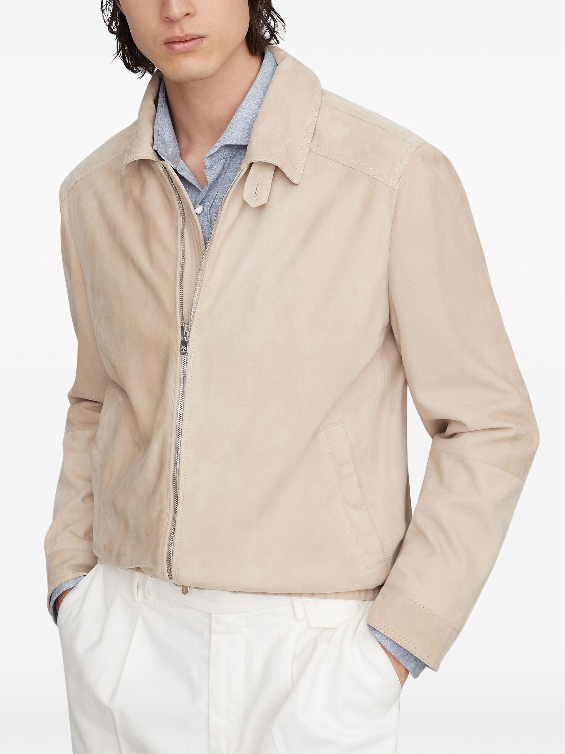 Neutral Long-Sleeve Suede Jacket - 2