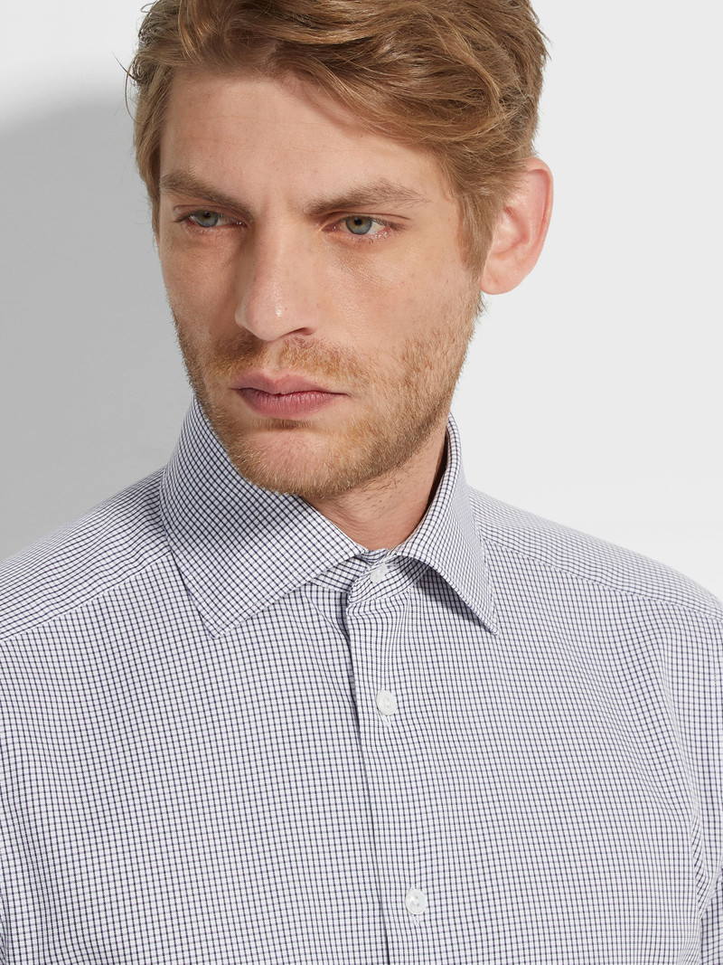 ZEGNA NAVY BLUE AND WHITE CHECKED CENTOVENTIMILA COTTON SHIRT outlook