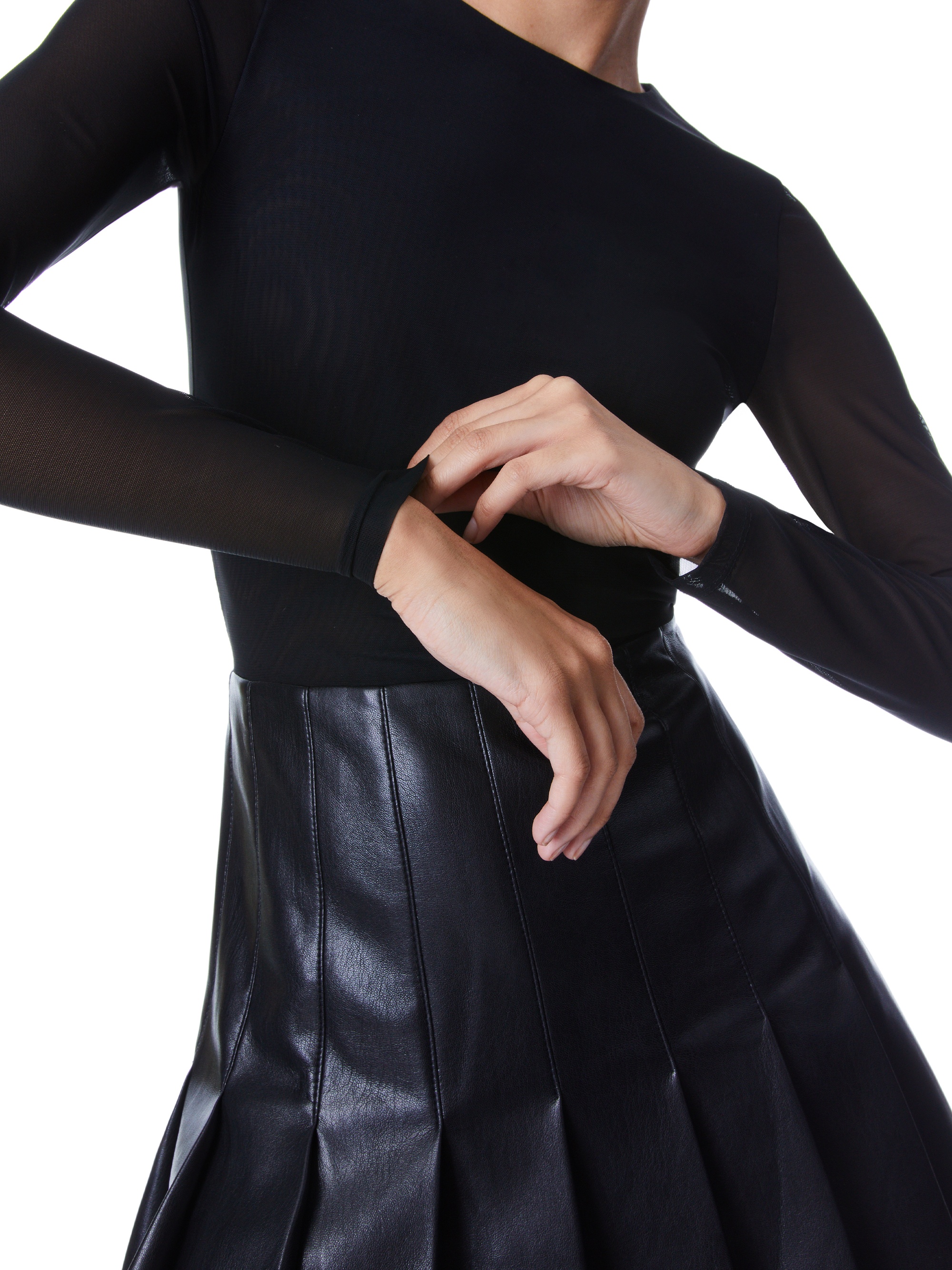 Alice + Olivia CHARA VEGAN LEATHER PLEATED MINI DRESS - CL000J16501A001 |  REVERSIBLE