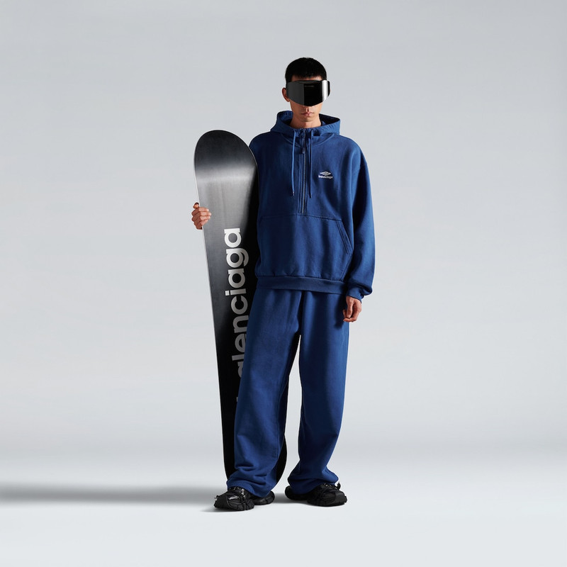 BALENCIAGA 3b Sports Icon Half-zip Hoodie in Light Marine Blue outlook