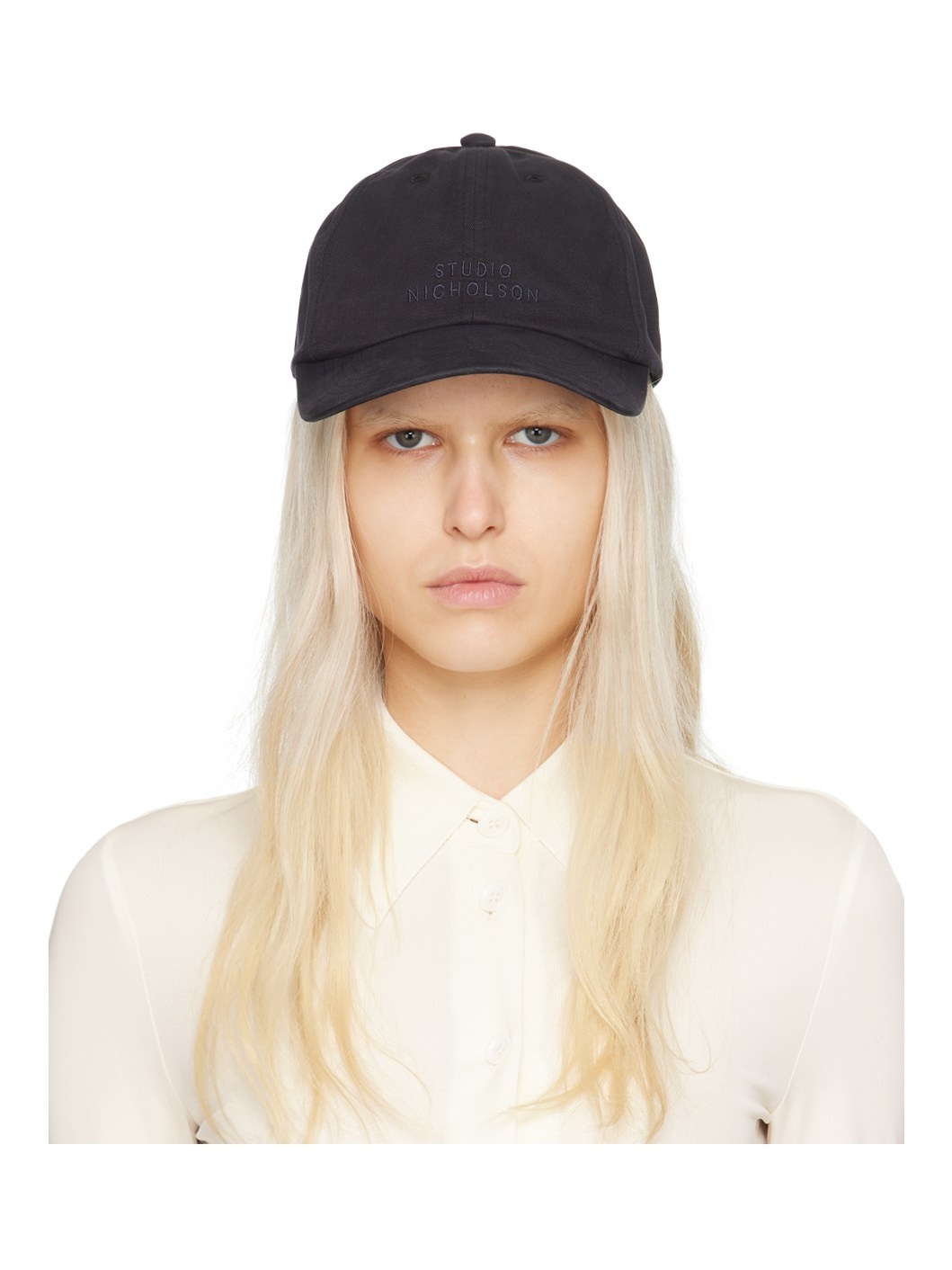 Studio Nicholson Navy Logo Cap | ssense | REVERSIBLE