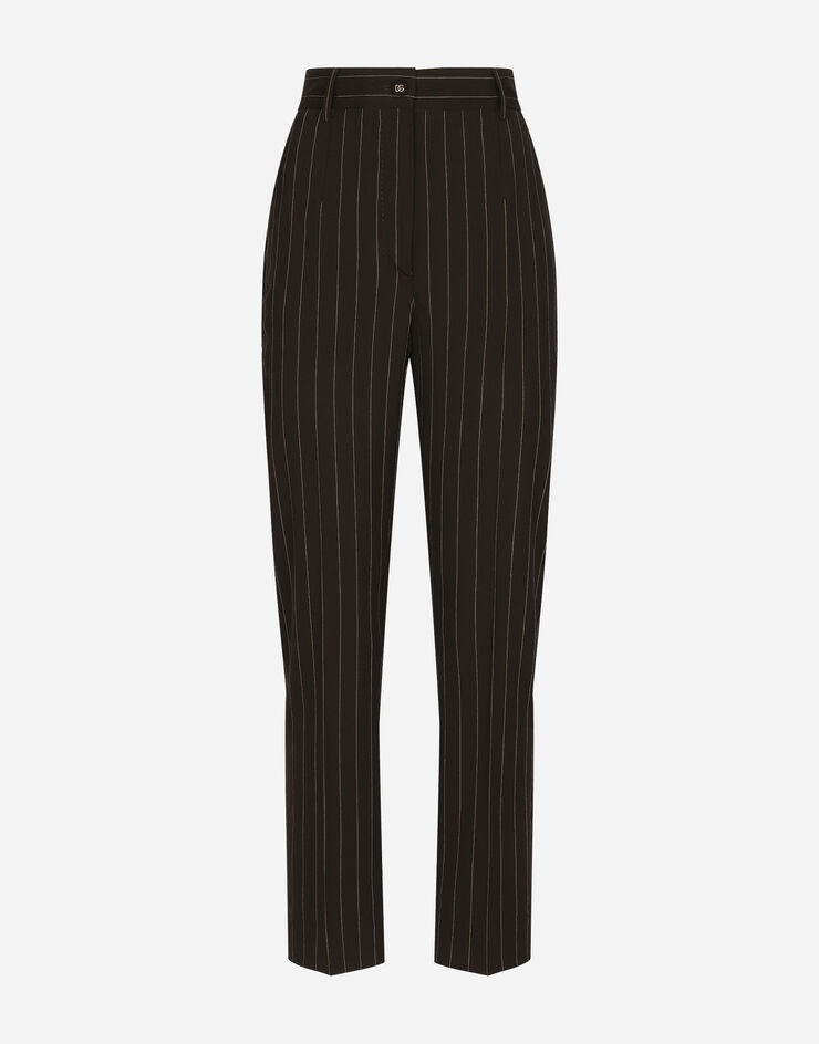 High-waisted pinstripe wool pants - 1