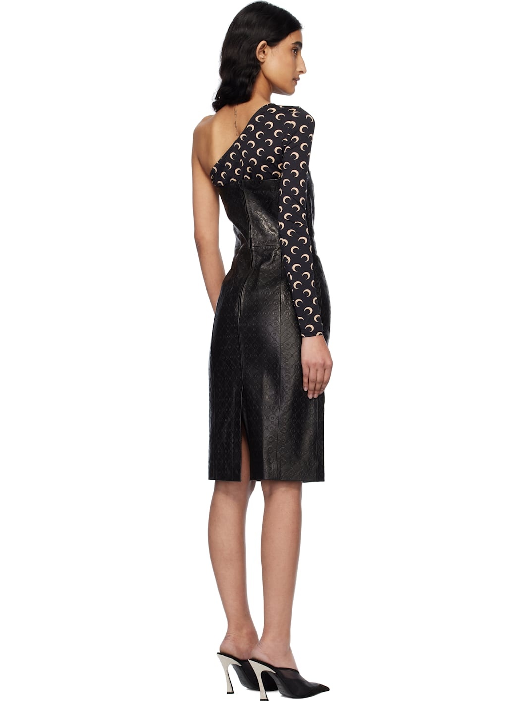 Black Moonogram Embossed Leather Midi Dress - 3
