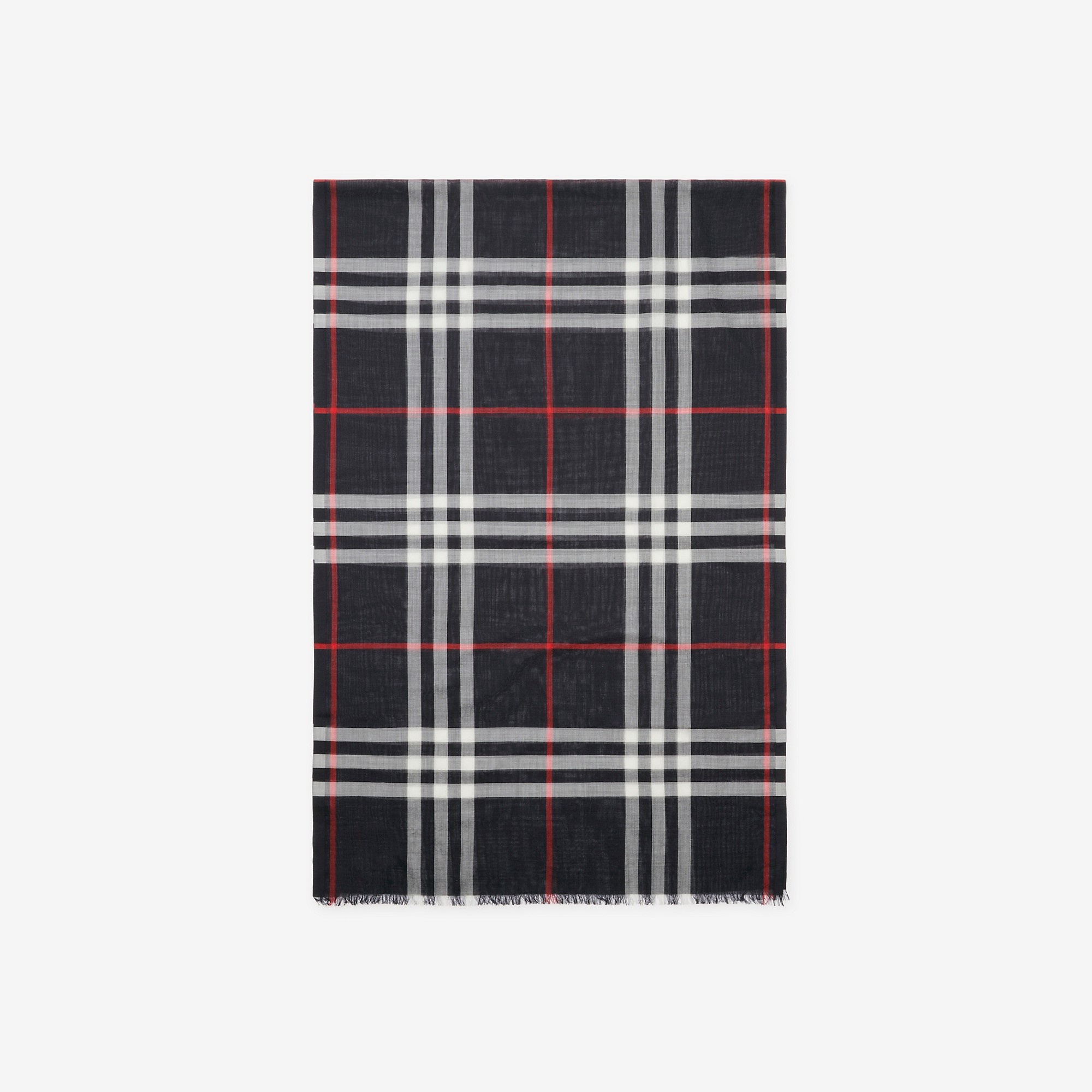 Check Wool Silk Scarf - 3