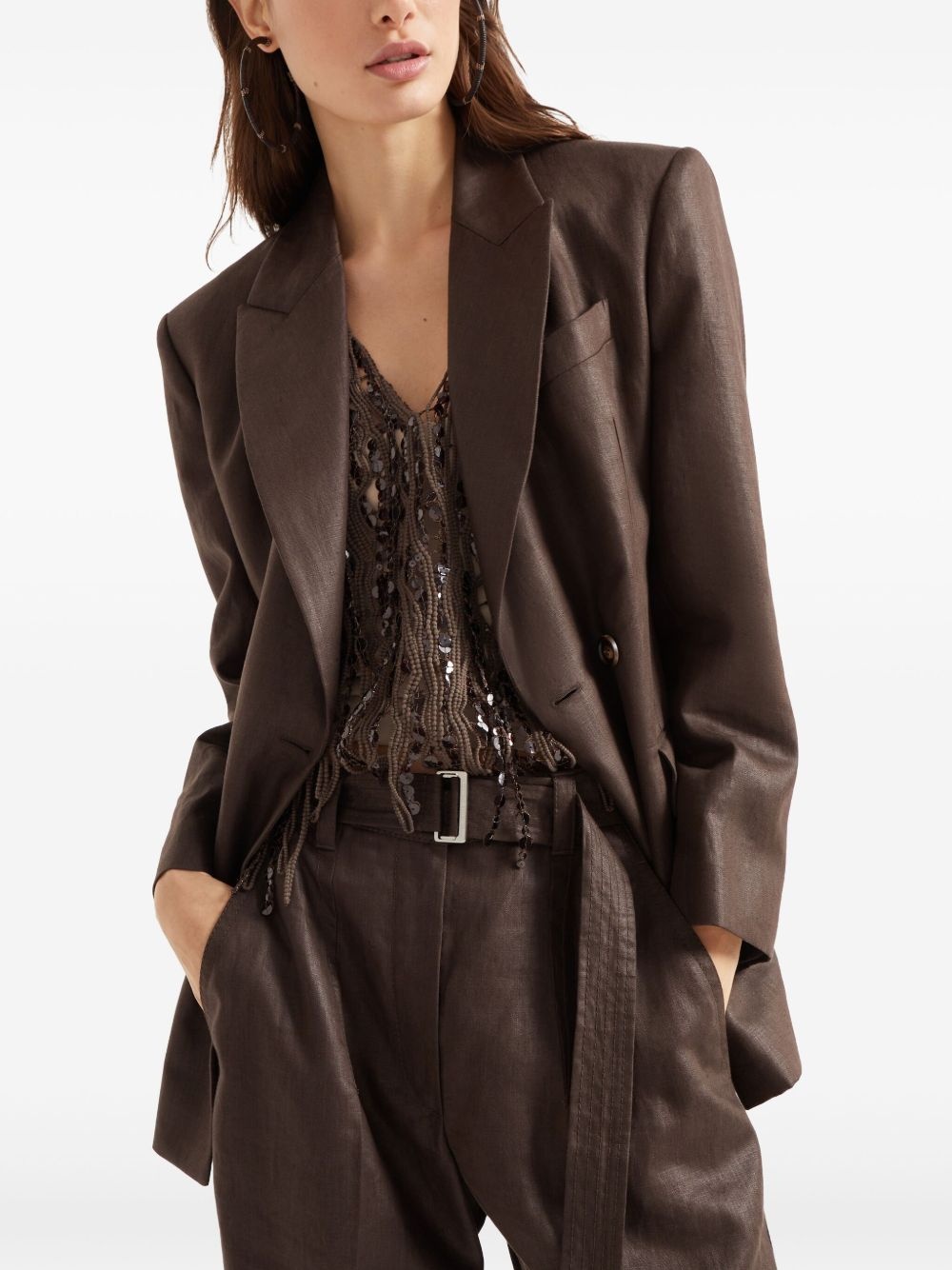 double-breasted twill blazer - 6