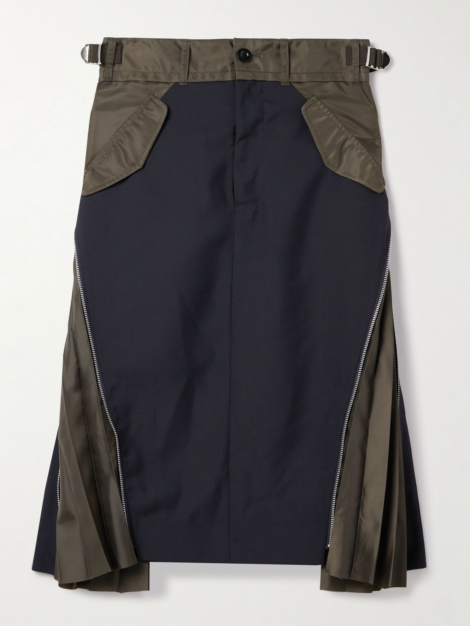Paneled crepe, shell and pleated satin midi skirt Navy - 1
