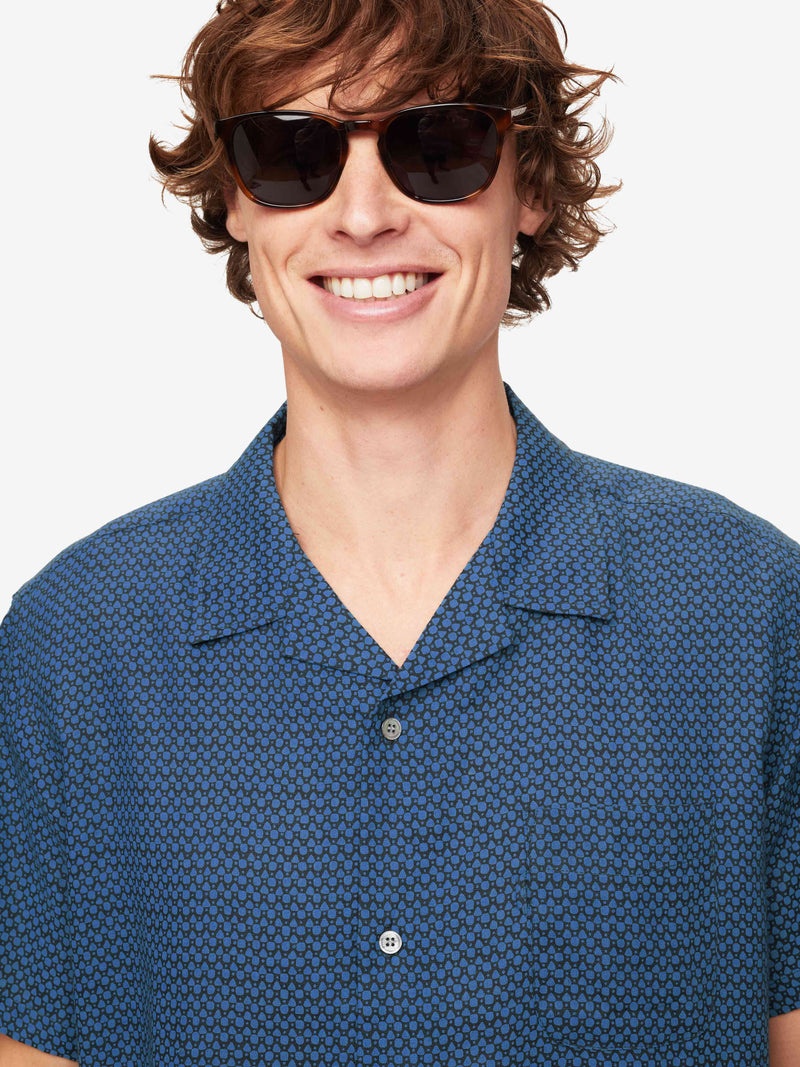Men's Short Sleeve Shirt Milan 16 Linen Navy - 5