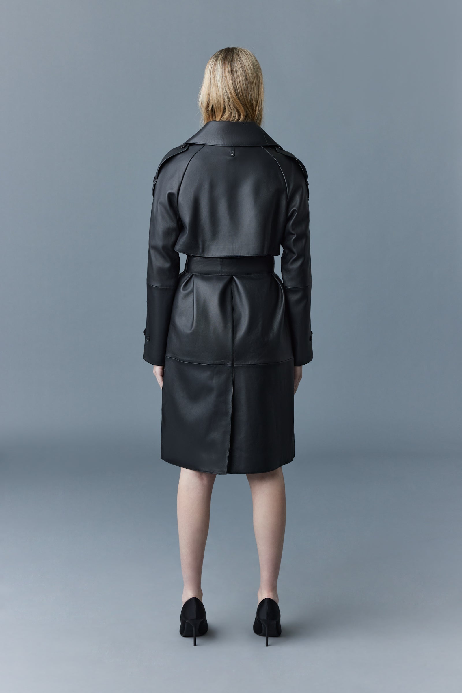 TRISHA Leather trench coat with sash belt - 4