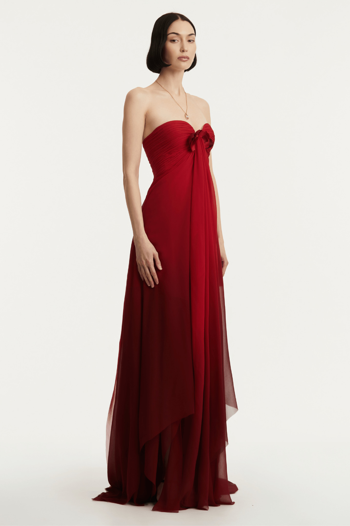 STRAPLESS SILK CHIFFON GOWN - 5