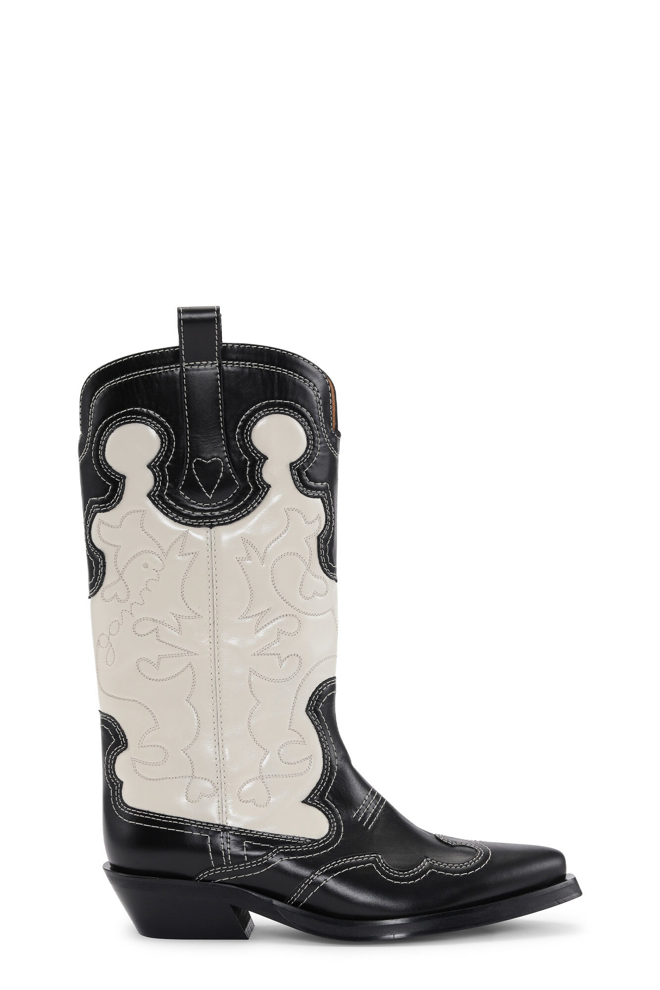 MONOCHROME MID SHAFT EMBROIDERED WESTERN BOOTS - 1