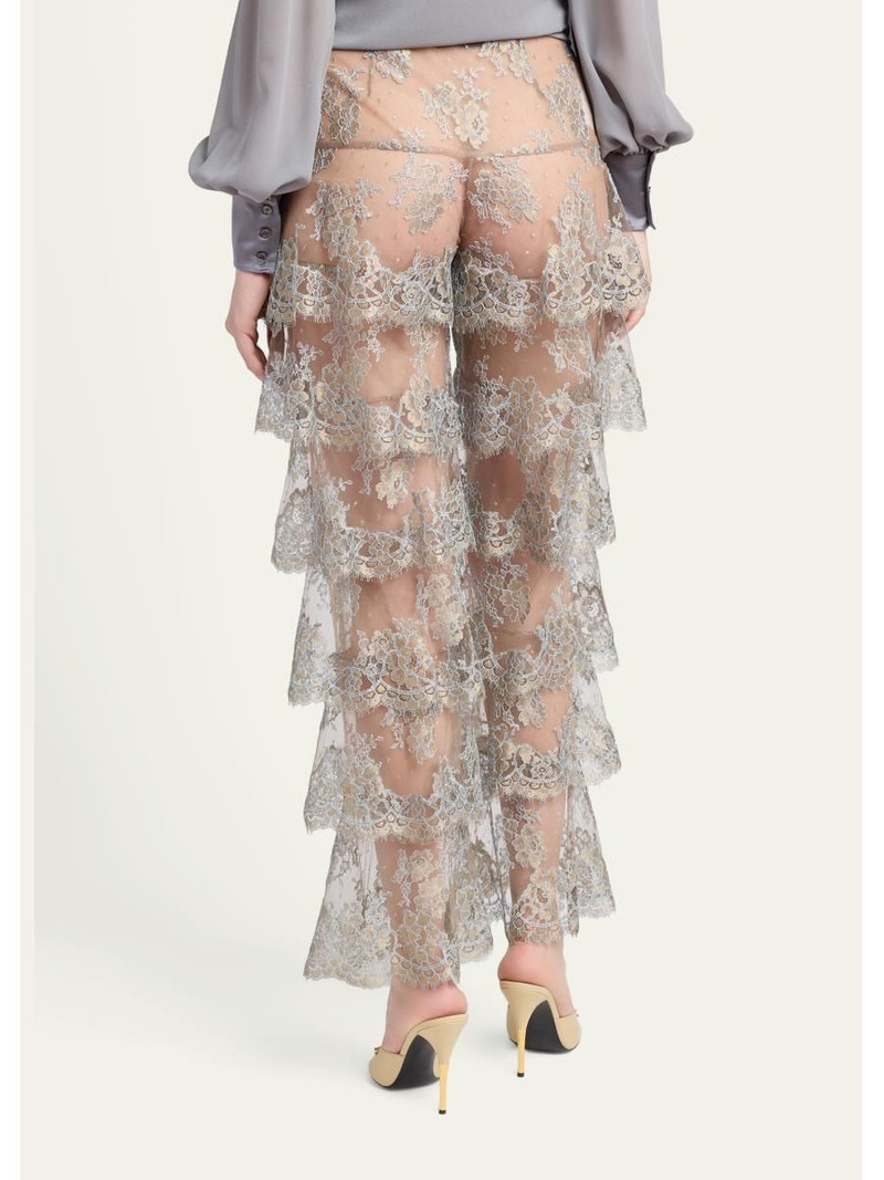 Metallic Lace Ruffle Straight-Leg Pants 3