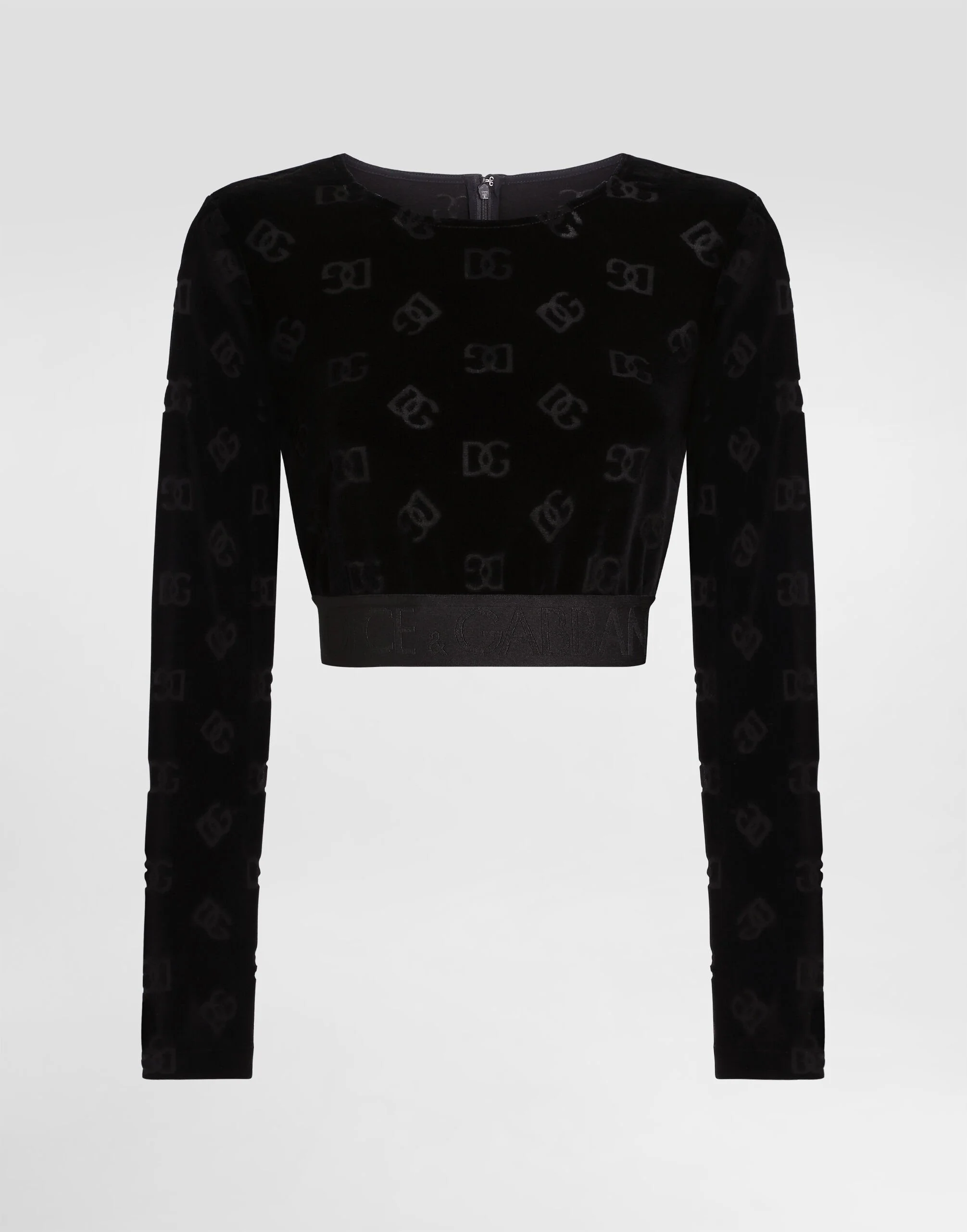 Cotton chenille crop top with jacquard DG logo - 1