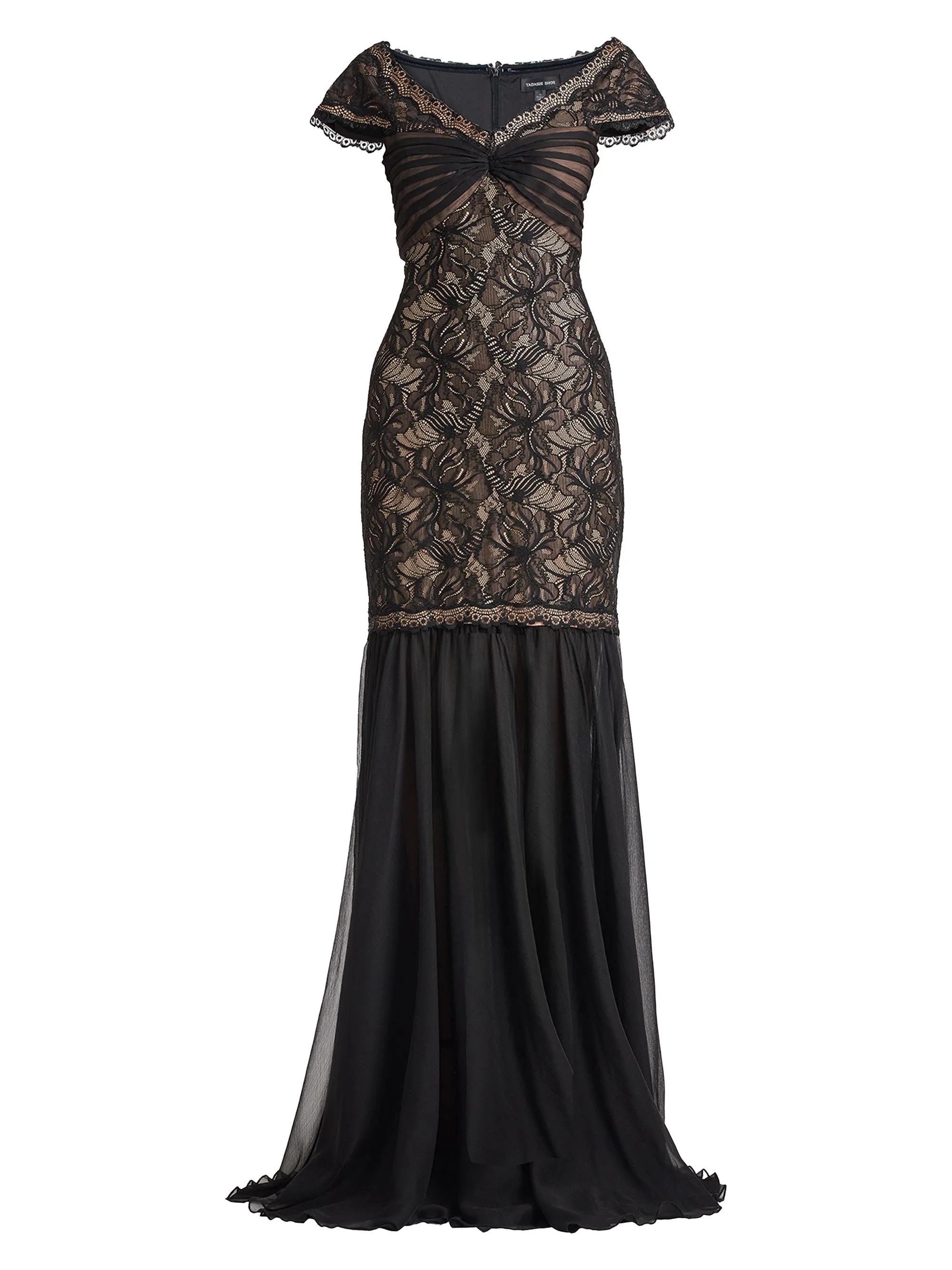 Women's Lace Chiffon Mermaid Gown - Black Tan - 1