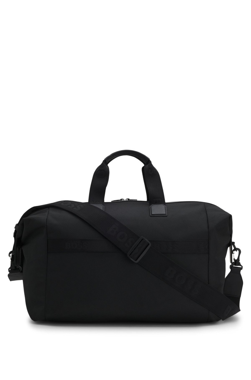 TEXTURED-FABRIC HOLDALL WITH FAUX-LEATHER TRIMS 1