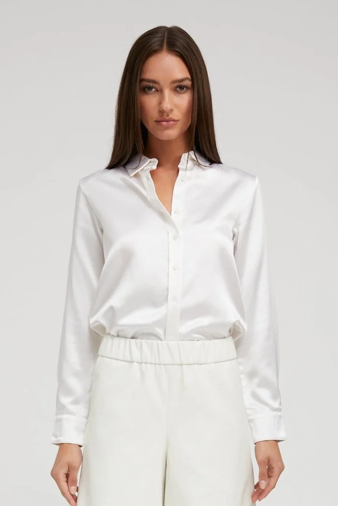 PEARL SILK FITTED BUTTON DOWN - 1