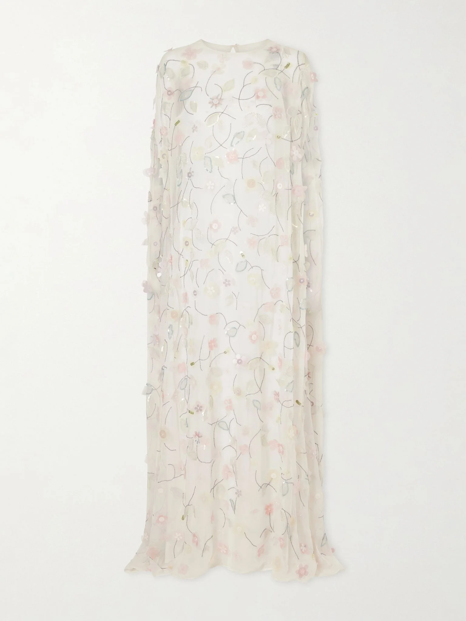 Embroidered sequin-detailed recycled chiffon gown White - 1