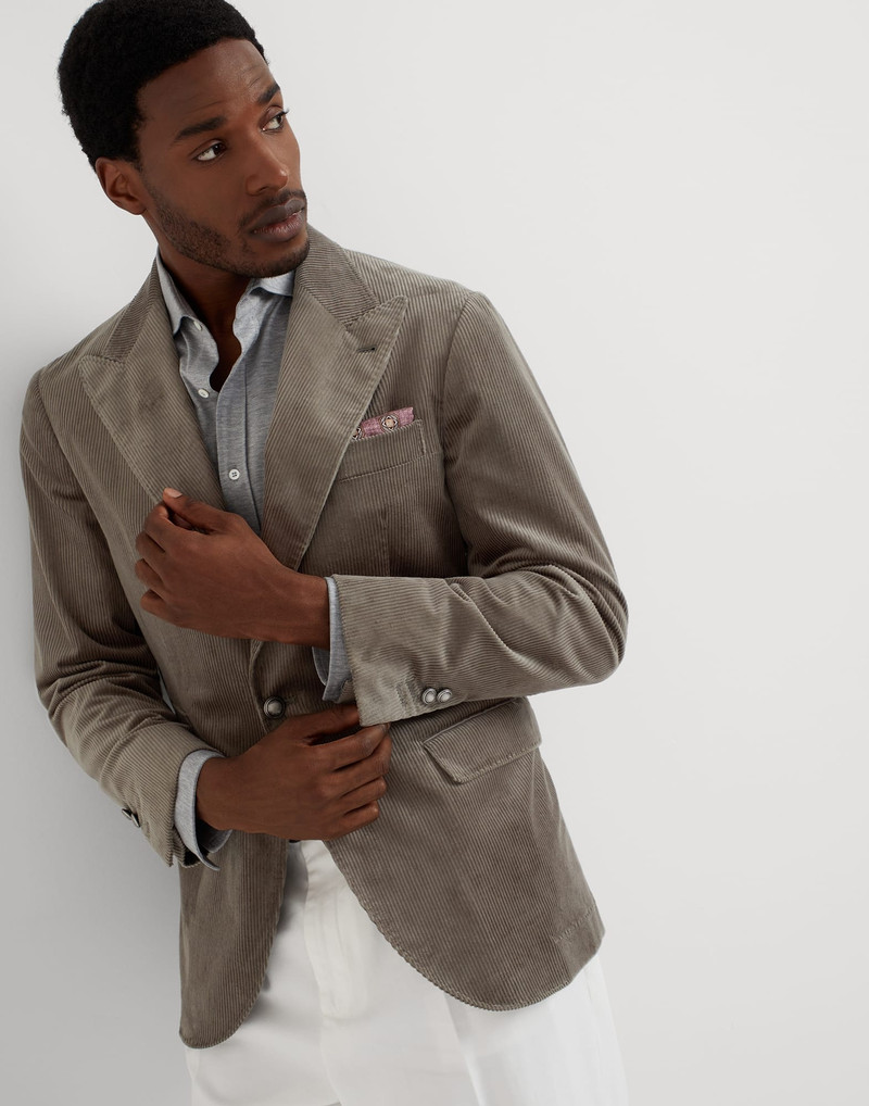 Sea Island cotton corduroy deconstructed blazer with large peak lapels and metal buttons 4