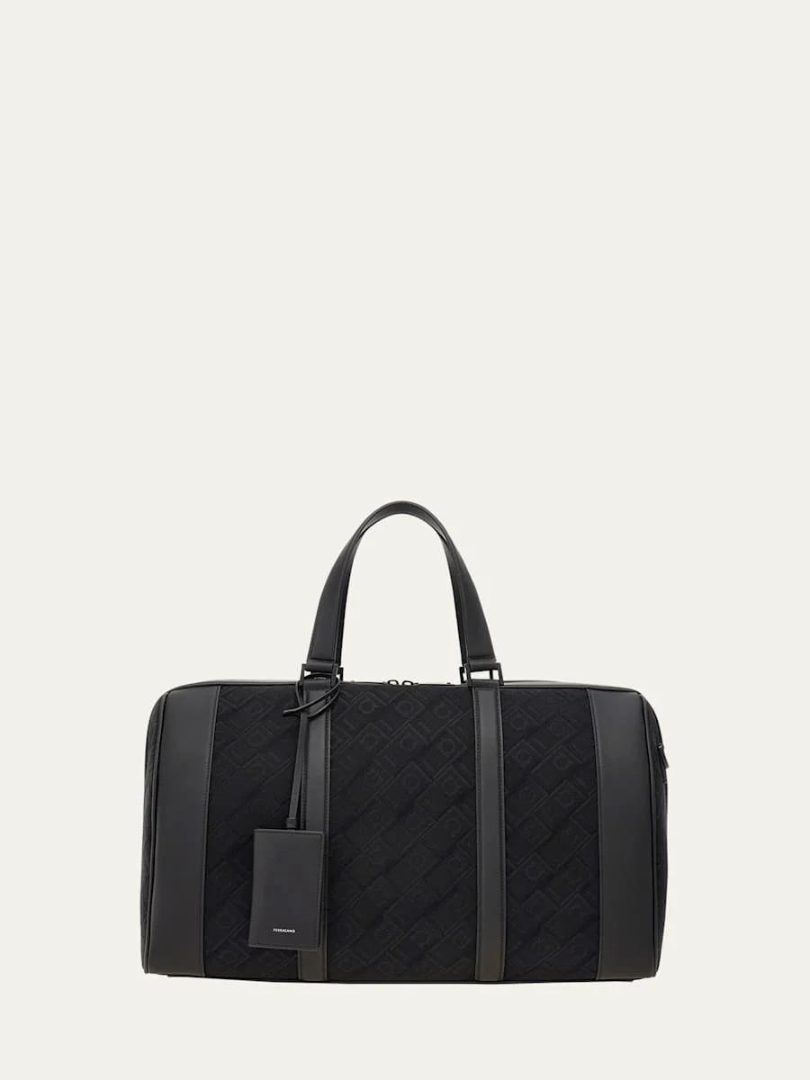 Men's Jacquard and Leather Duffel Bag - 1