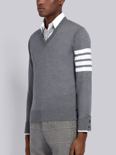 Thom Browne Medium Grey Finemerino Wool 4-bar V-neck Pullover outlook