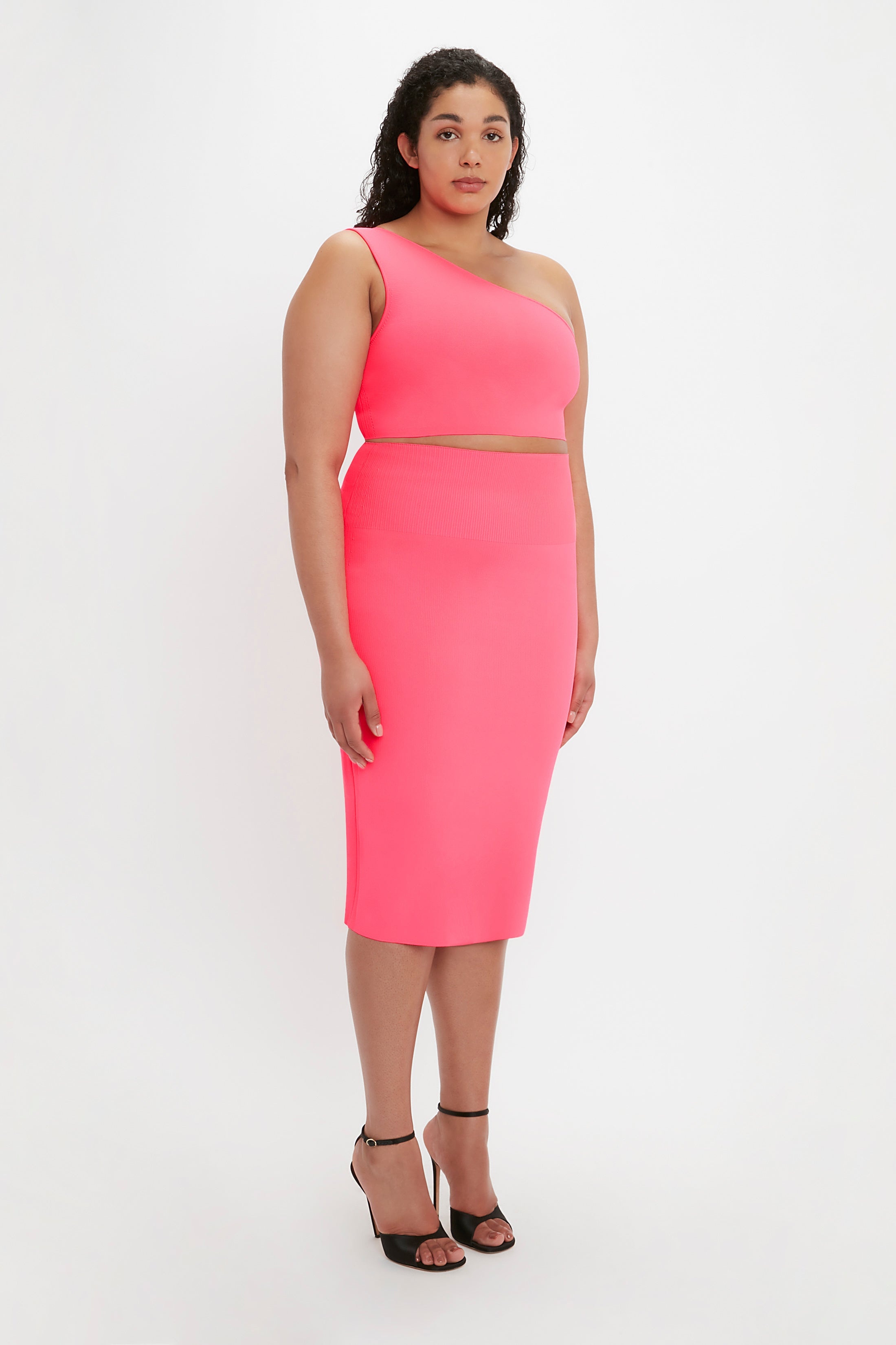 VB Body One Shoulder Crop Top In Pink - 8