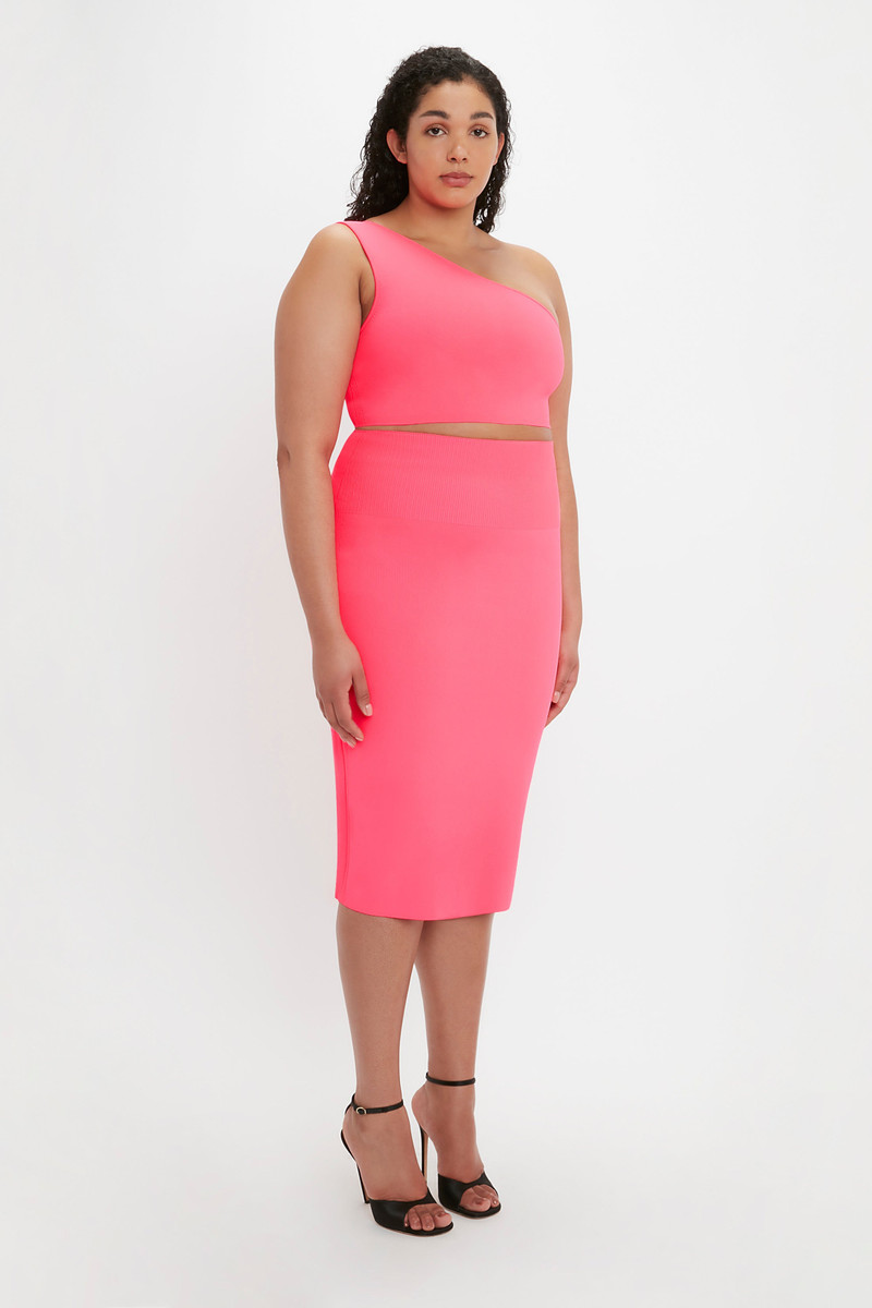 VB Body One Shoulder Crop Top In Pink 8