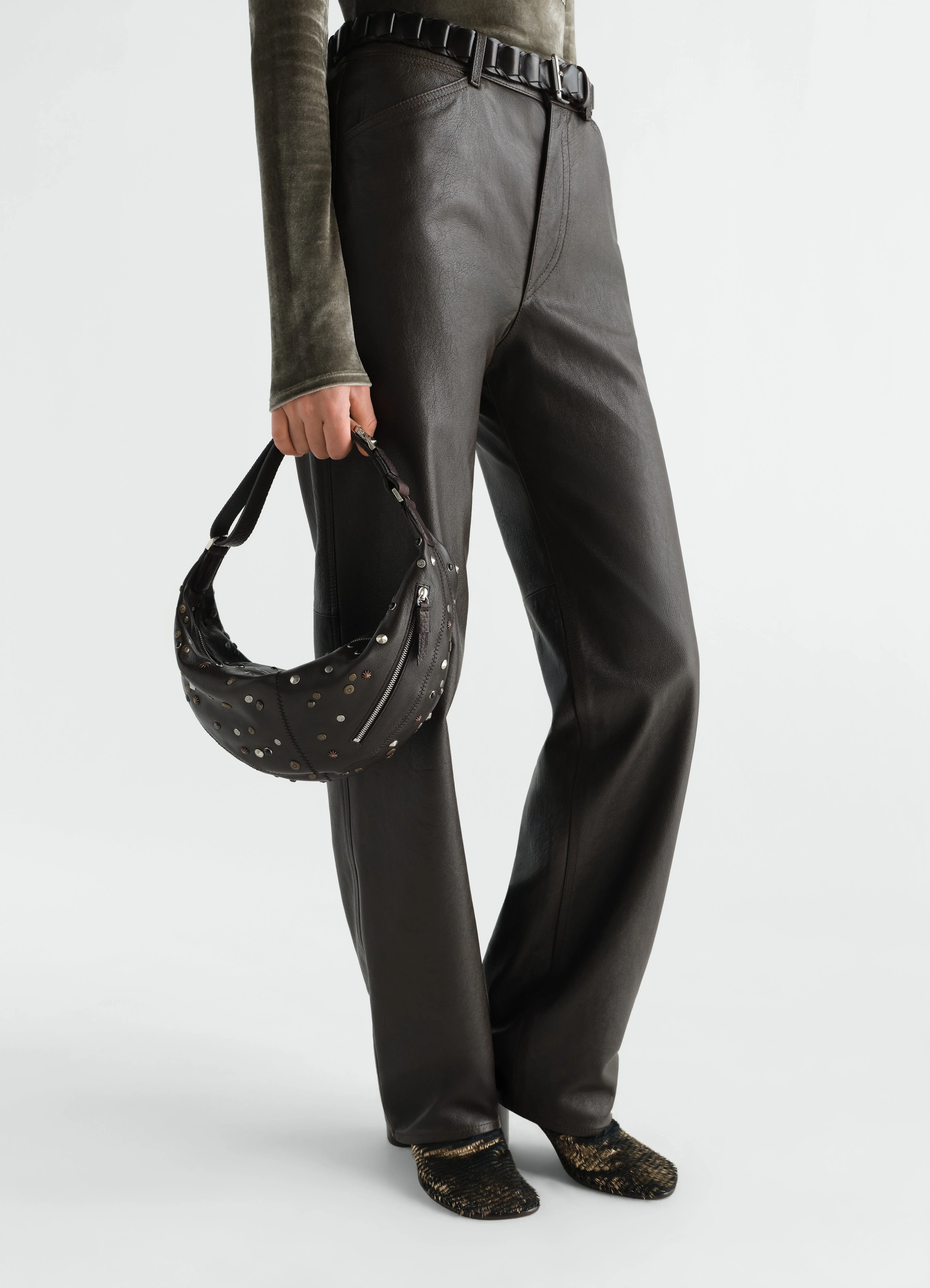 MINI QUIVER CLIP BAG IN SATELLITE-STUDDED GRAINED BUFFALO LEATHER - 1