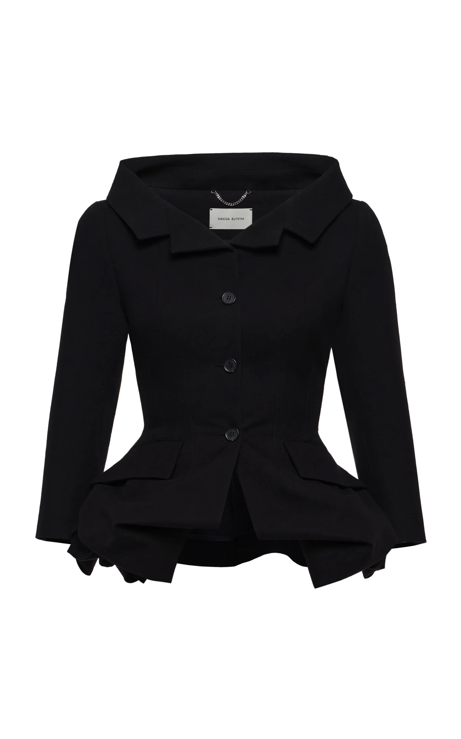 Portrait Neck Cotton Jacket black - 1