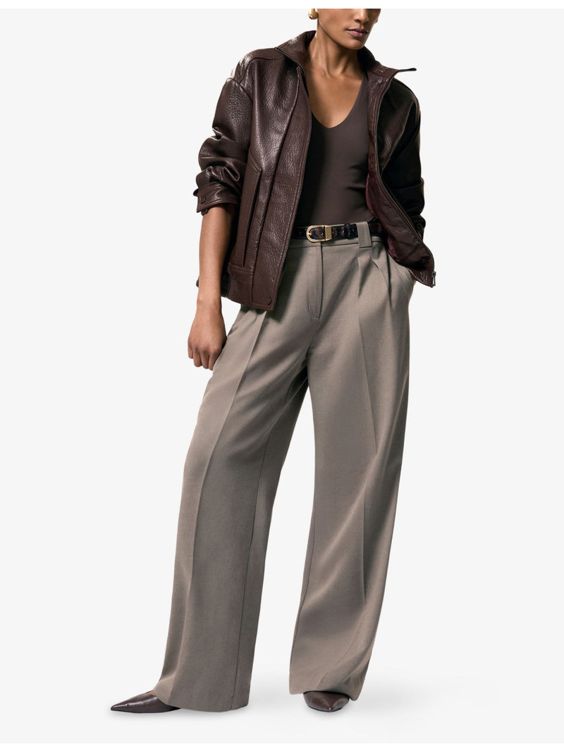 REISS Kiara Oversized Leather Bomber Jacket outlook